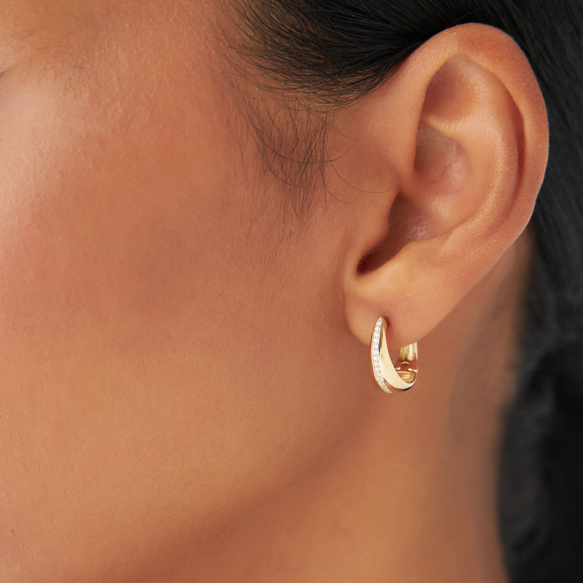 OBFJ1121 - Teardrop Diamond Hoop Earrings earrings in selectable metal and diamond options - Roselle Jewelry view 3