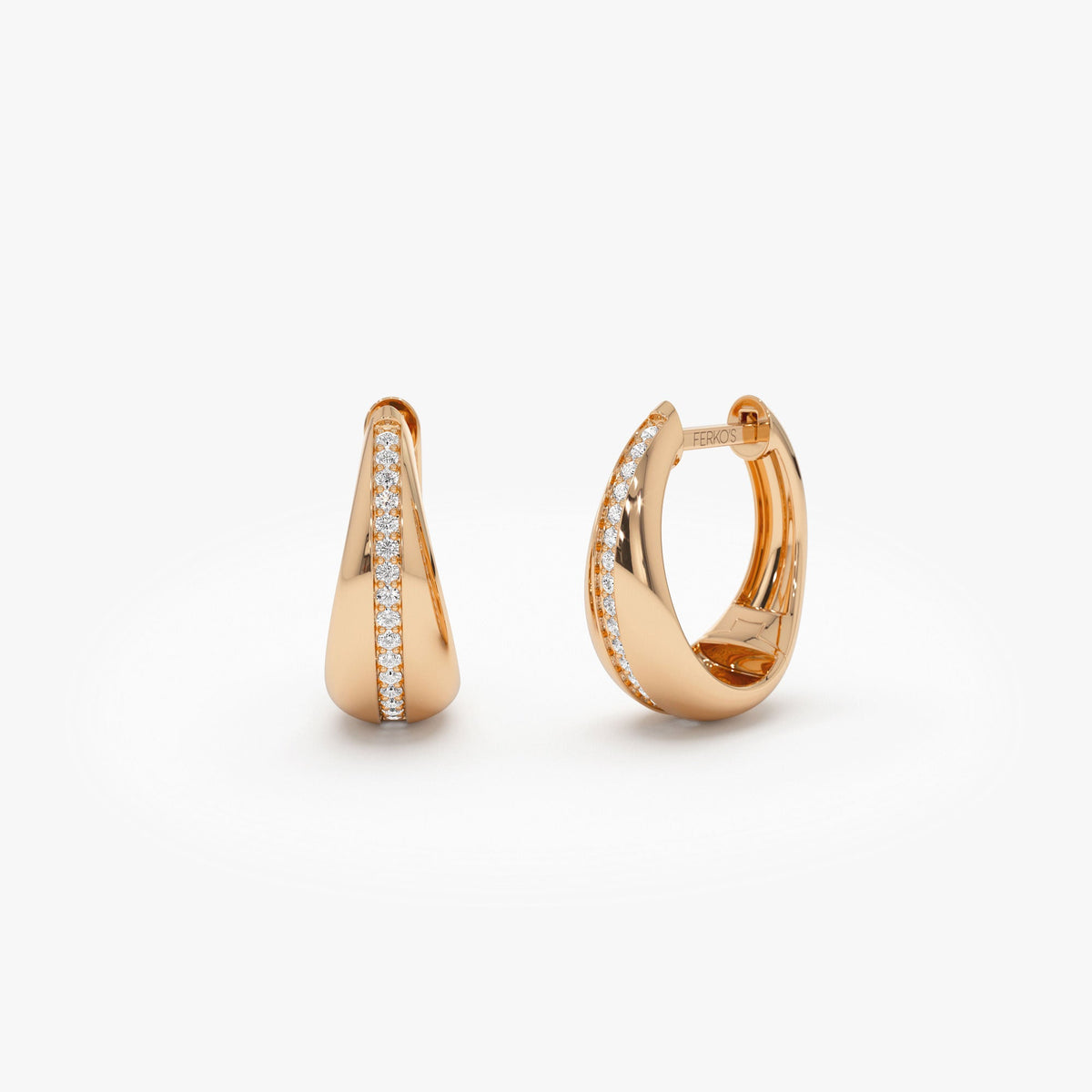 OBFJ1121 - Teardrop Diamond Hoop Earrings earrings in selectable metal and diamond options - Roselle Jewelry view 6