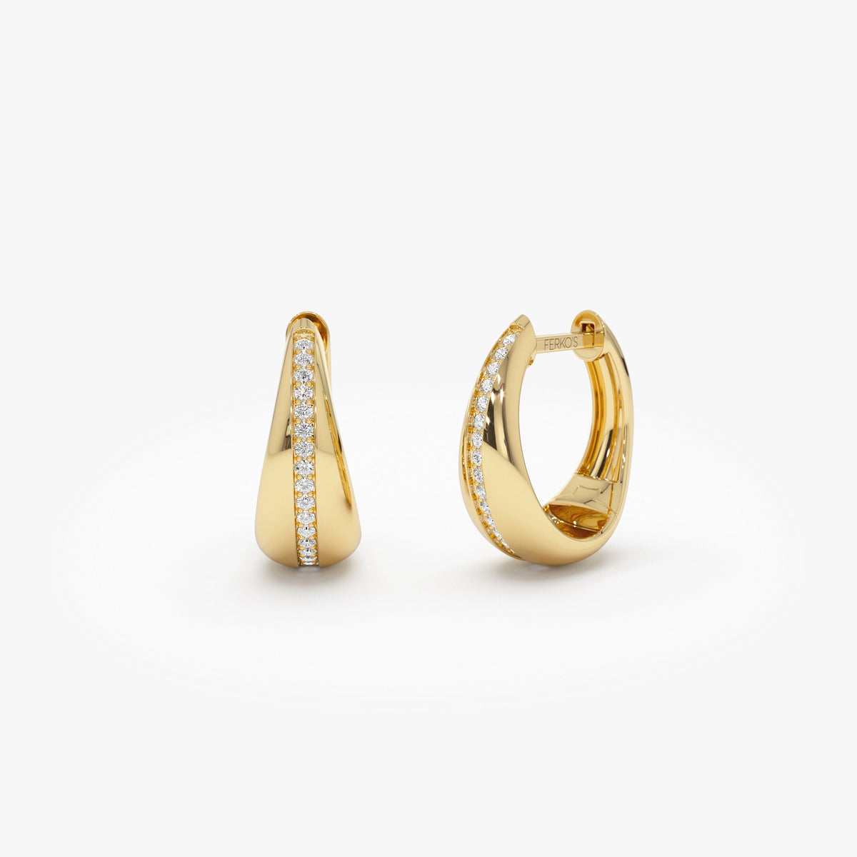 OBFJ1121 - Teardrop Diamond Hoop Earrings earrings in selectable metal and diamond options - Roselle Jewelry view 1
