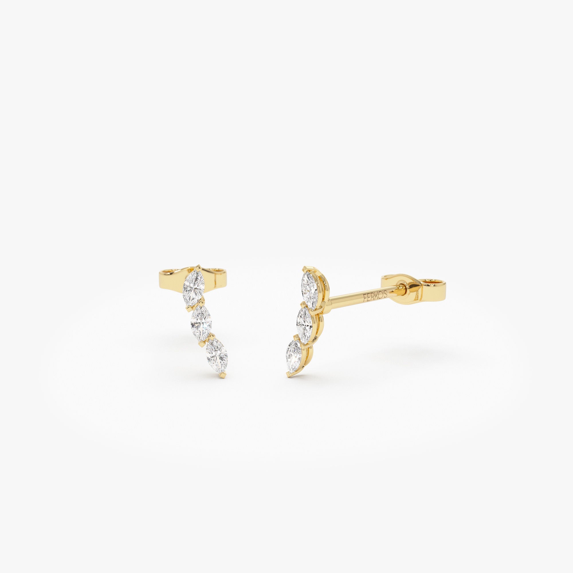 OBFJ1193 - 14k Three Stone Marquise Shaped Diamond Studs 1