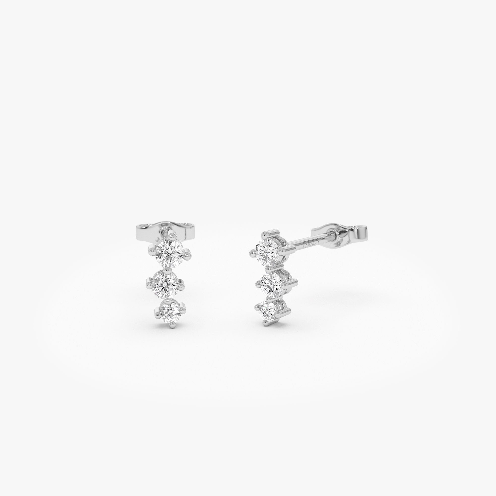 OBFJ1192 - 14k Three Stone Brilliant Diamond Studs 0.35 ctw 6