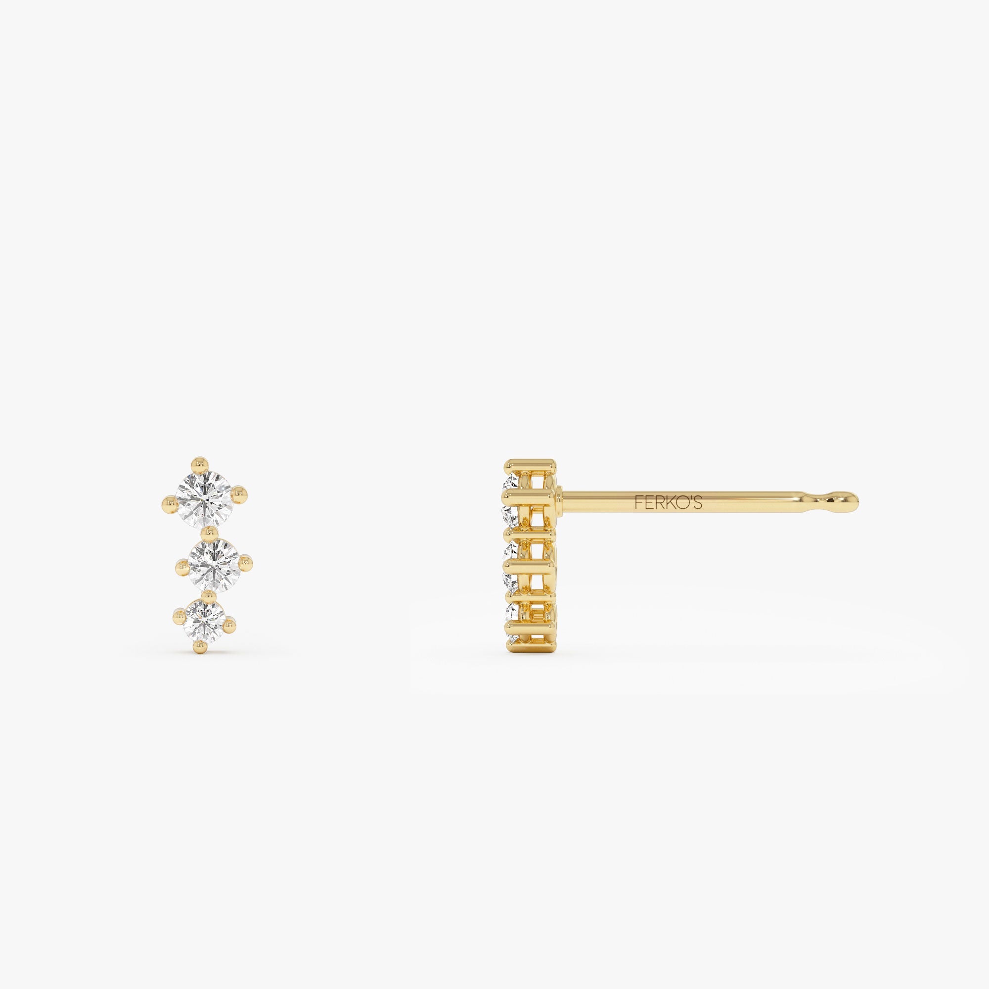 OBFJ1192 - 14k Three Stone Brilliant Diamond Studs 0.35 ctw 8