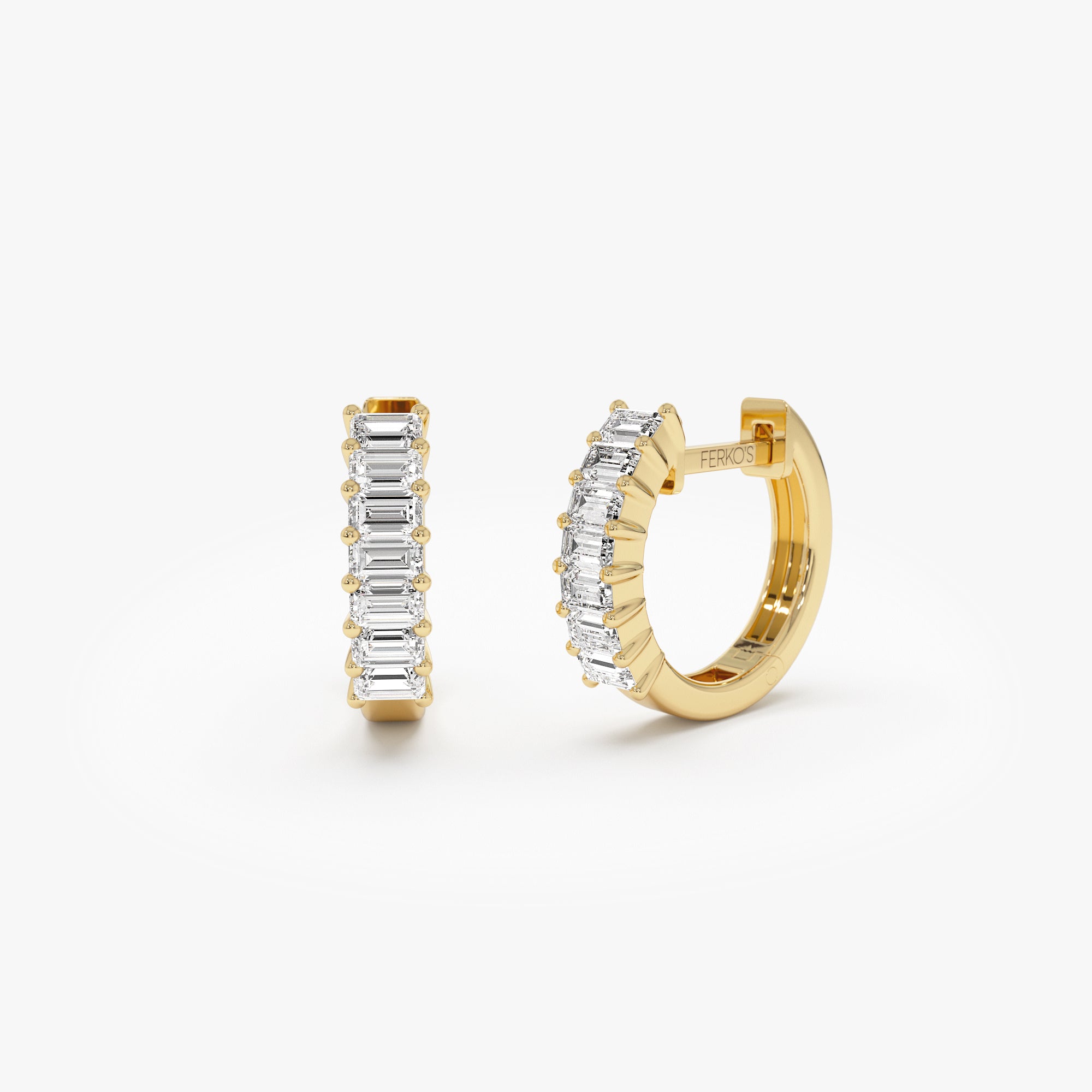 OBFJ1106 - 14k Distinctive Baguette Diamond Huggies 1