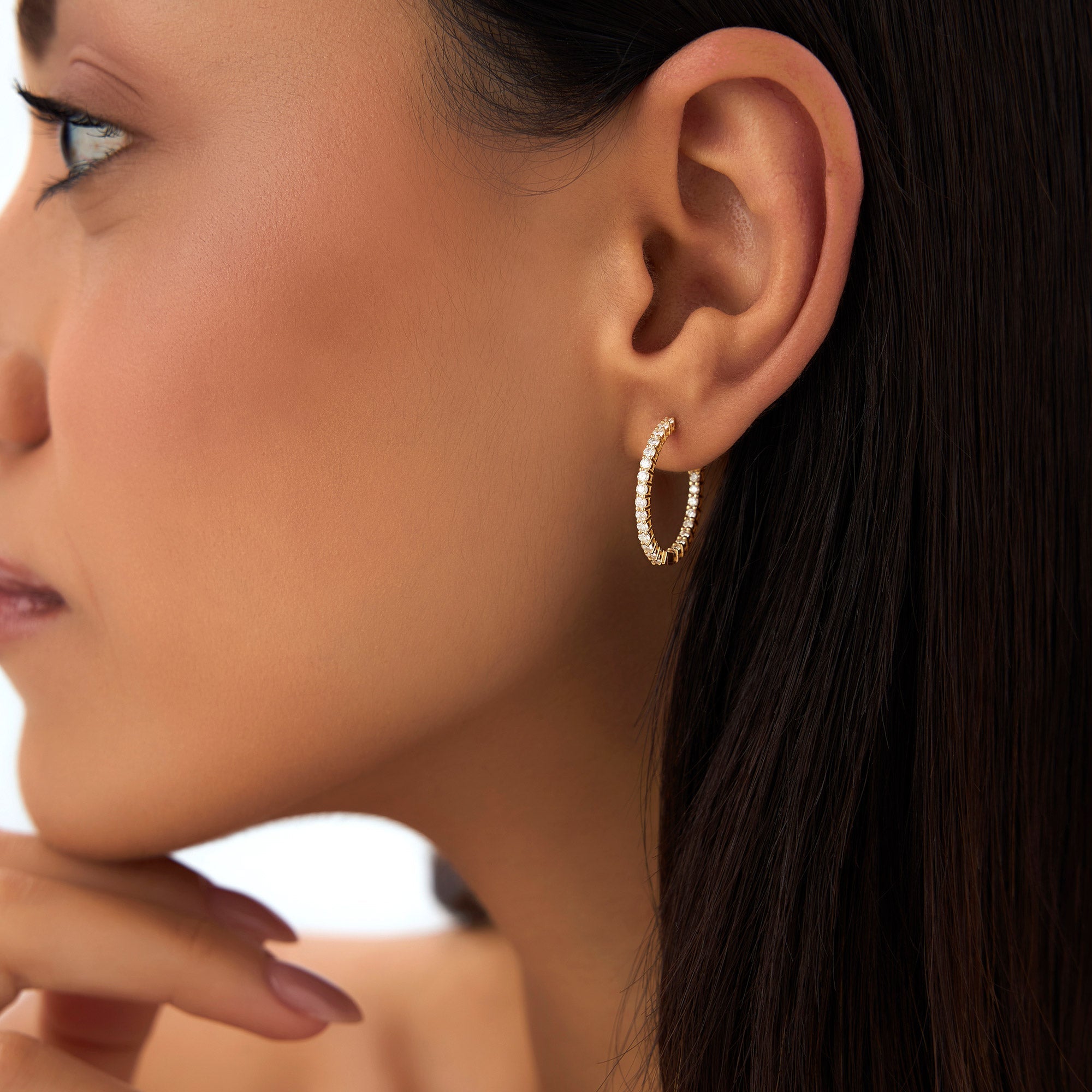 OBFJ0992 - 14Kt 21.5MM Inside Out Diamond Hoops 3