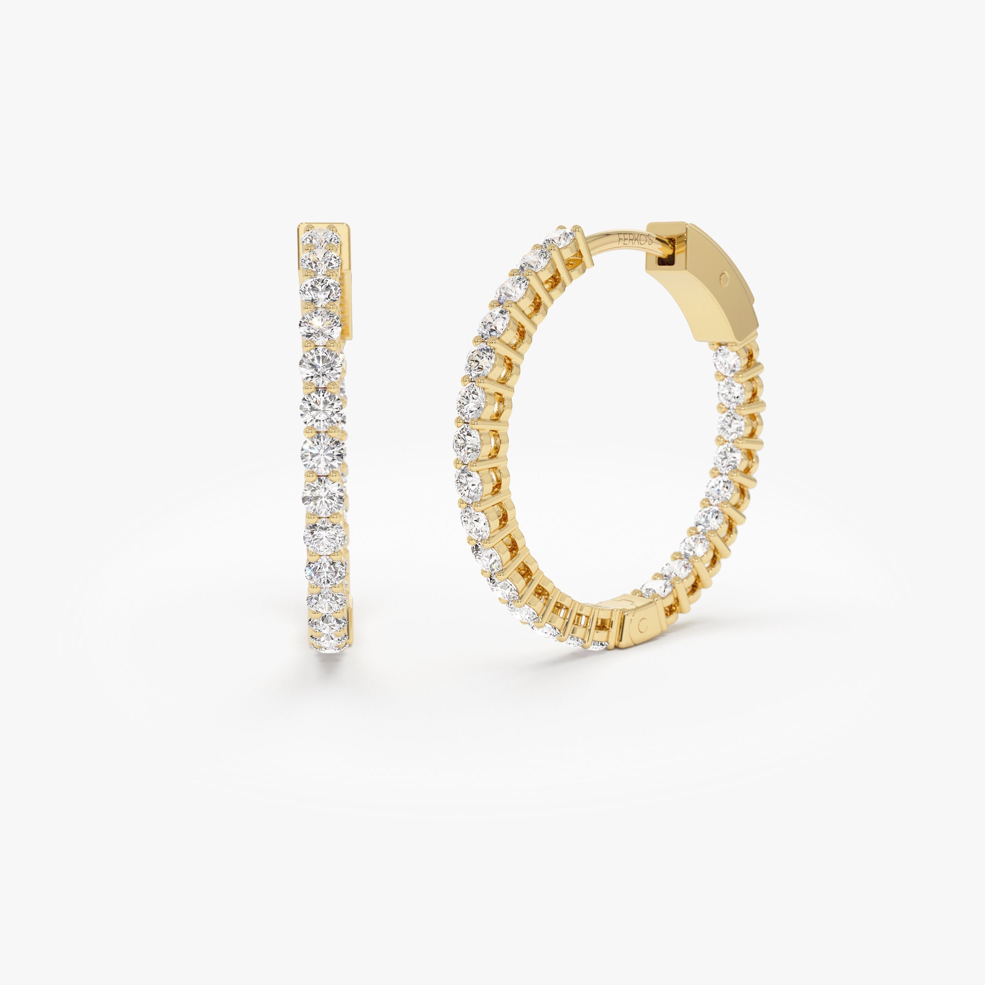 OBFJ0992 - 14Kt 21.5MM Inside Out Diamond Hoops 1