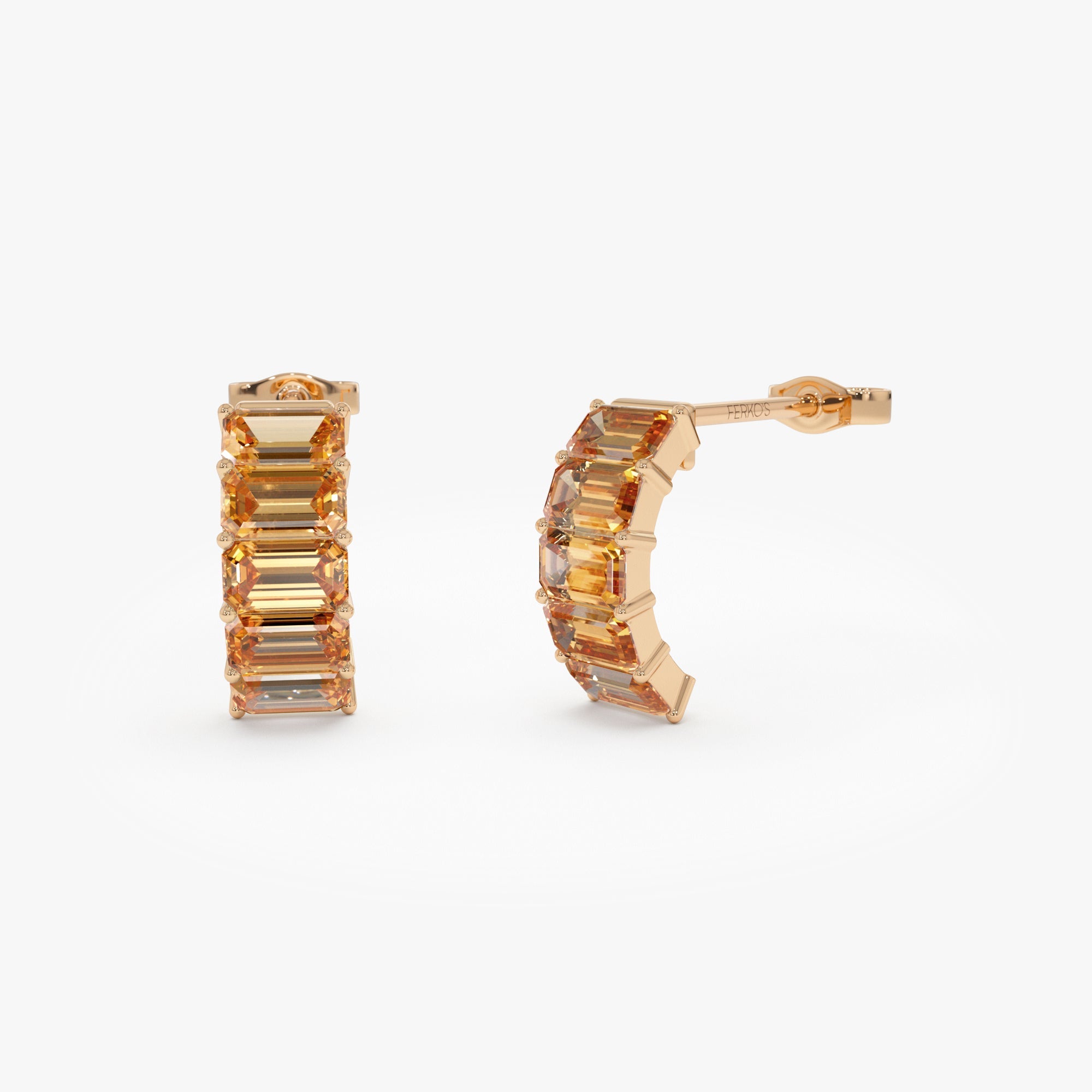 OBFJ0805 - 14K Emerald Cut Citrine Half Hoop Earrings 5