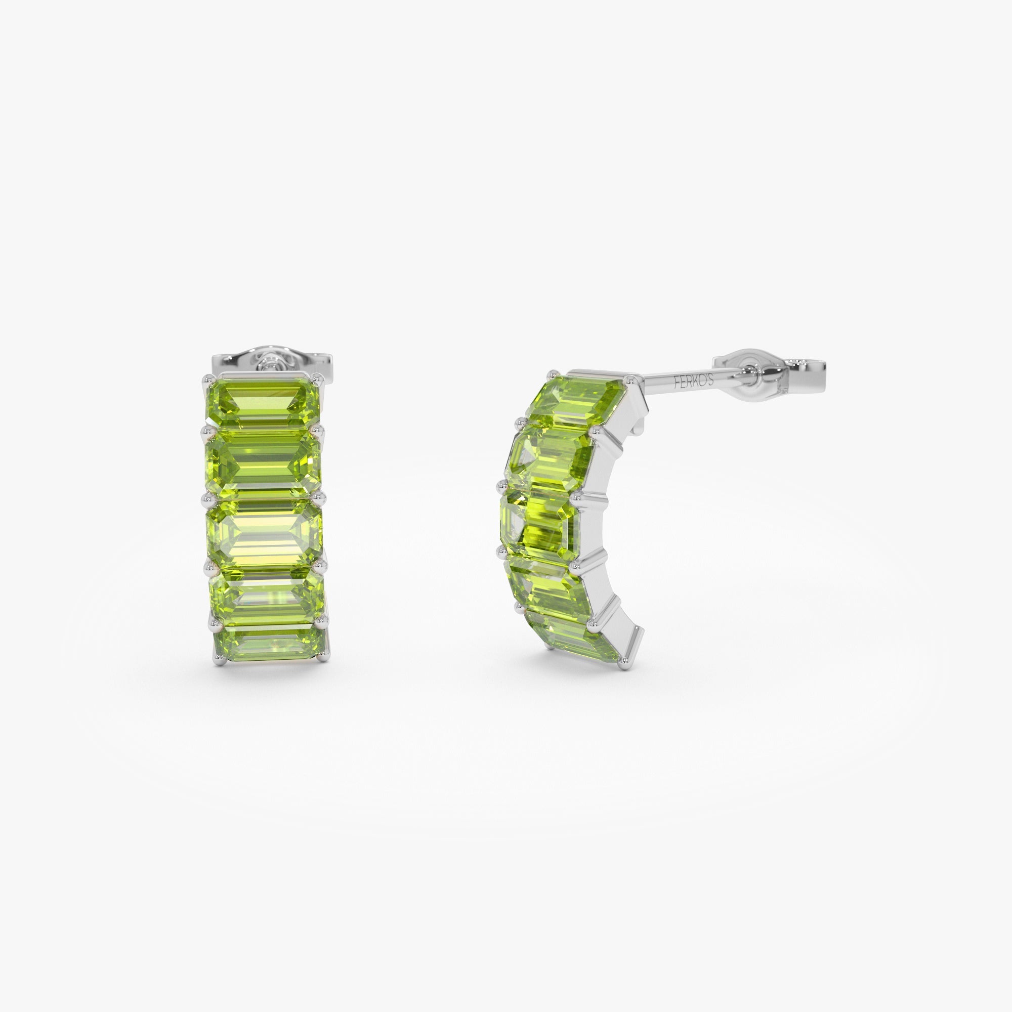 OBFJ0803 - 14K Emerald Cut Peridot Half Hoop Earrings 6