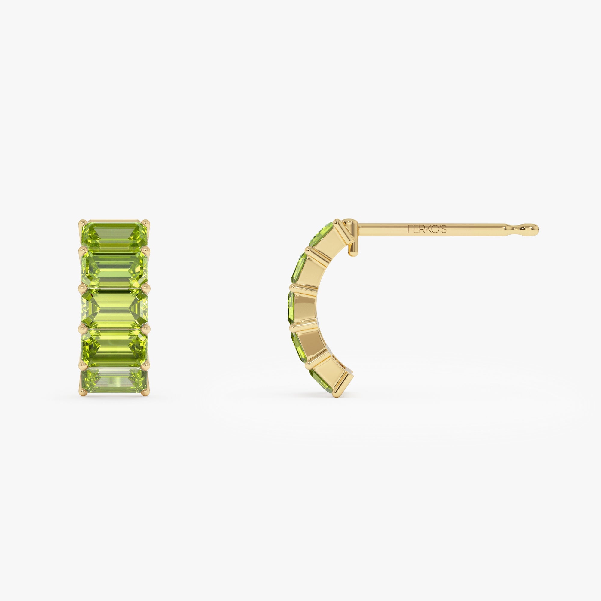 OBFJ0803 - 14K Emerald Cut Peridot Half Hoop Earrings 7