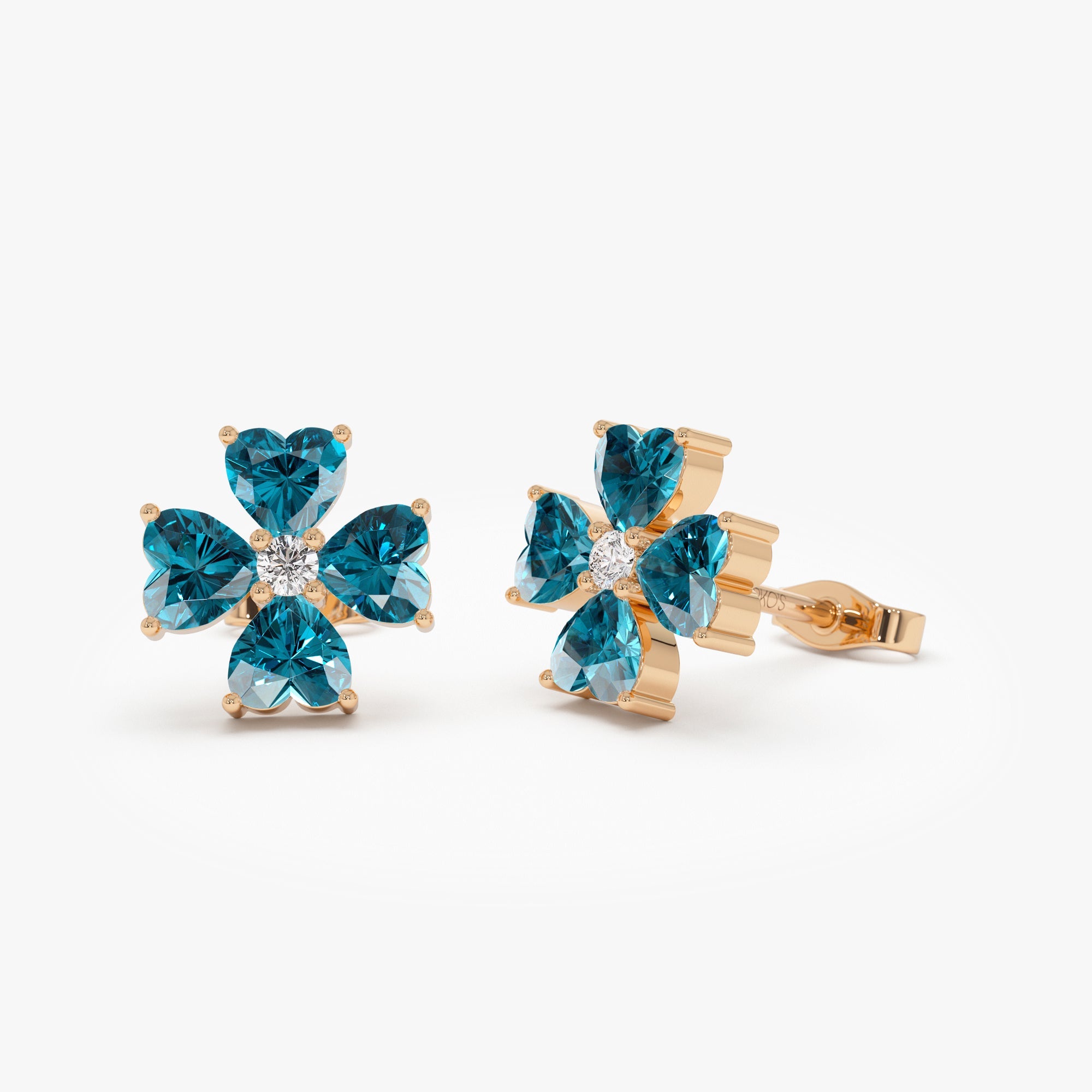 OBFJ0800 - 14k  London Blue Topaz Four Leaf Clover Studs 5