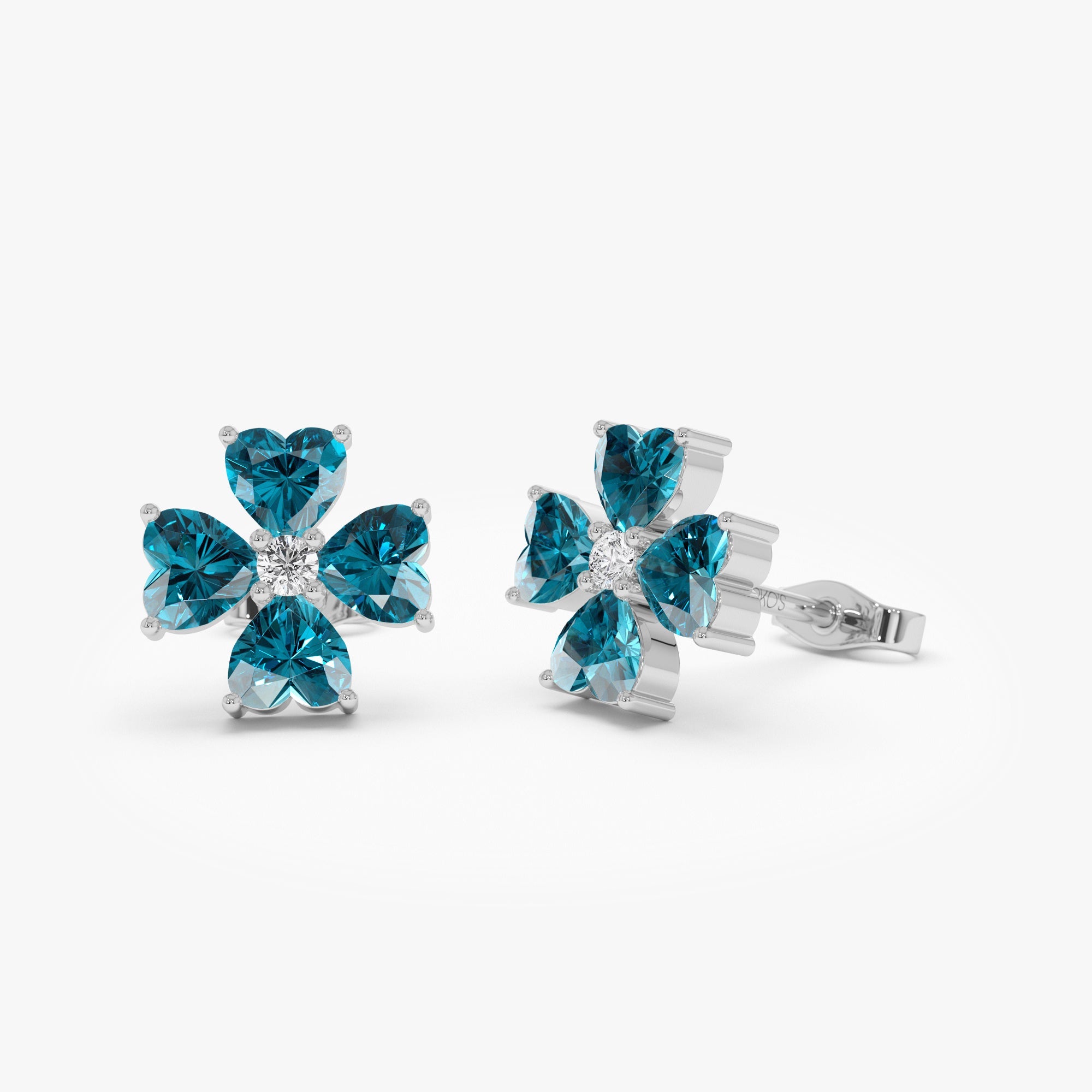 OBFJ0800 - 14k  London Blue Topaz Four Leaf Clover Studs 6