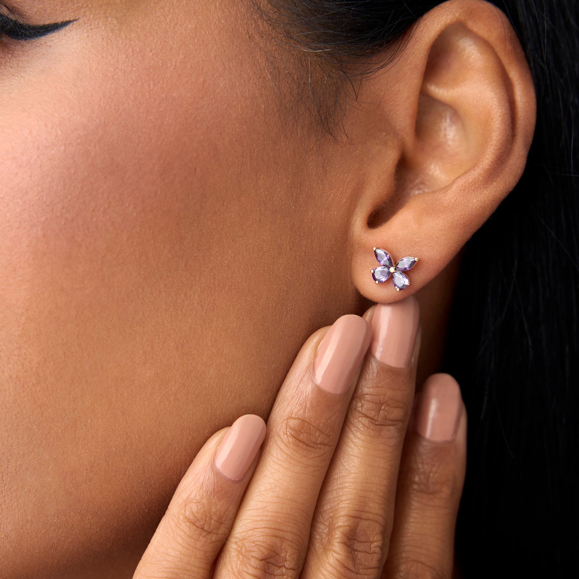 OBFJ0795 - 14K Amethyst Butterfly Stud Earrings 2