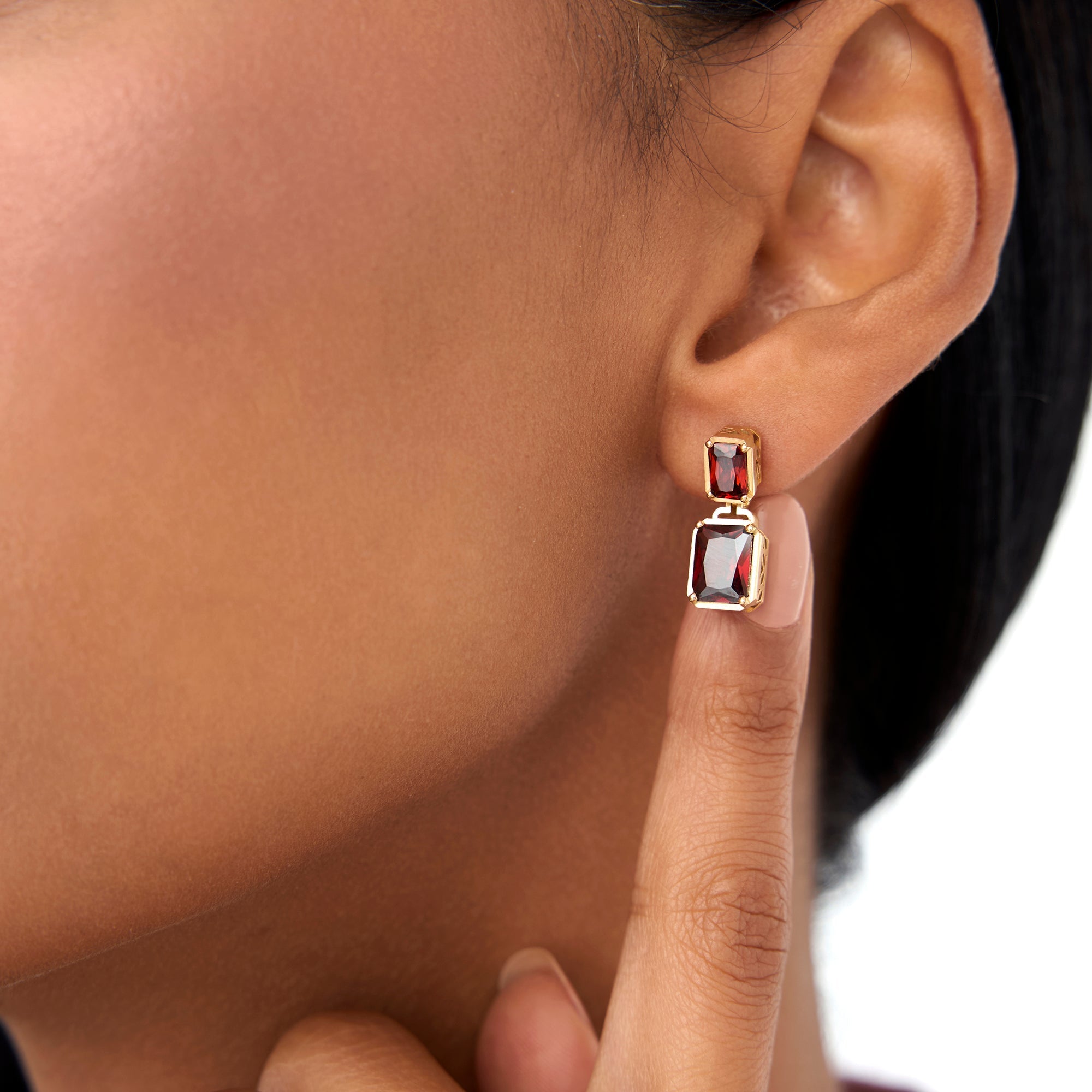 OBFJ0808 - 14K Emerald Garnet Dangle Drop Earrings 2
