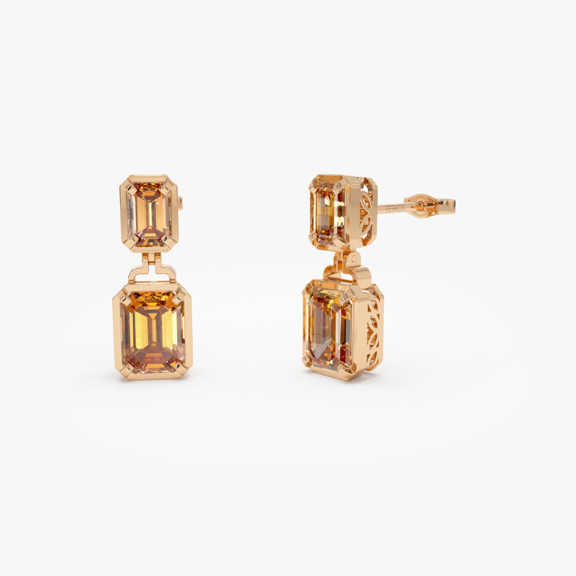 OBFJ0809 - 14K Emerald Citrine Dangle Drop Earrings 2