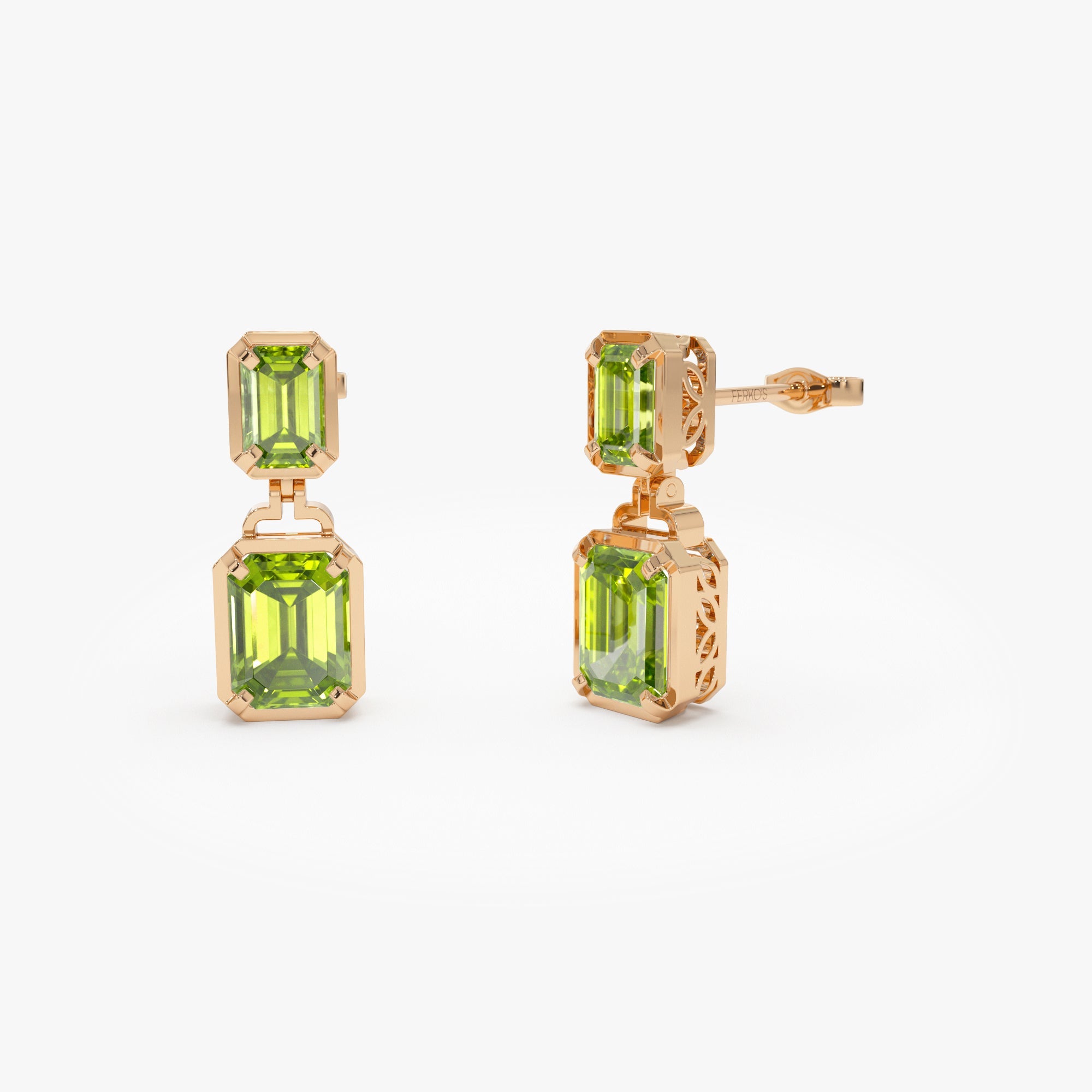 OBFJ0806 - 14K Emerald Peridot Dangle Drop Earrings 6