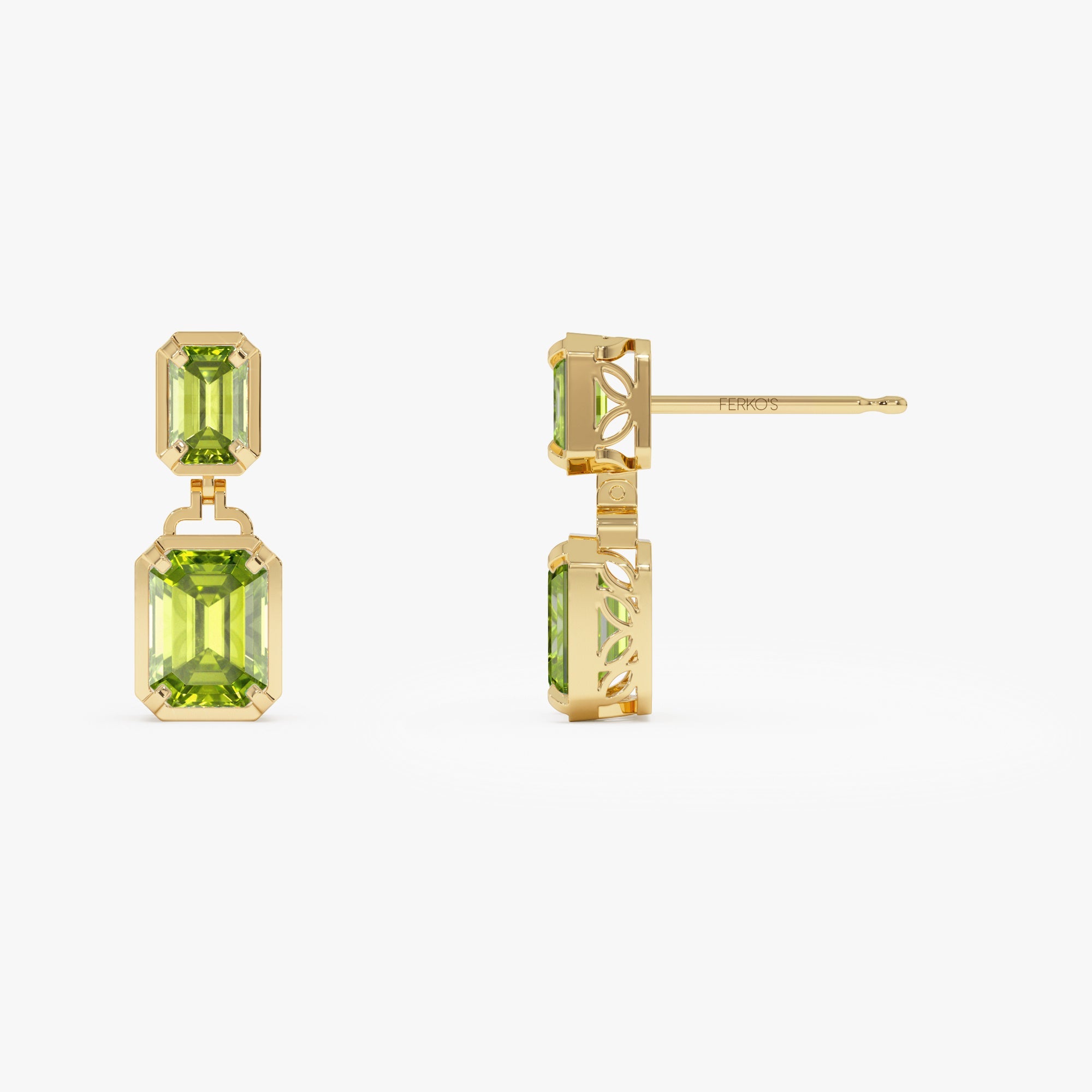 OBFJ0806 - 14K Emerald Peridot Dangle Drop Earrings 5