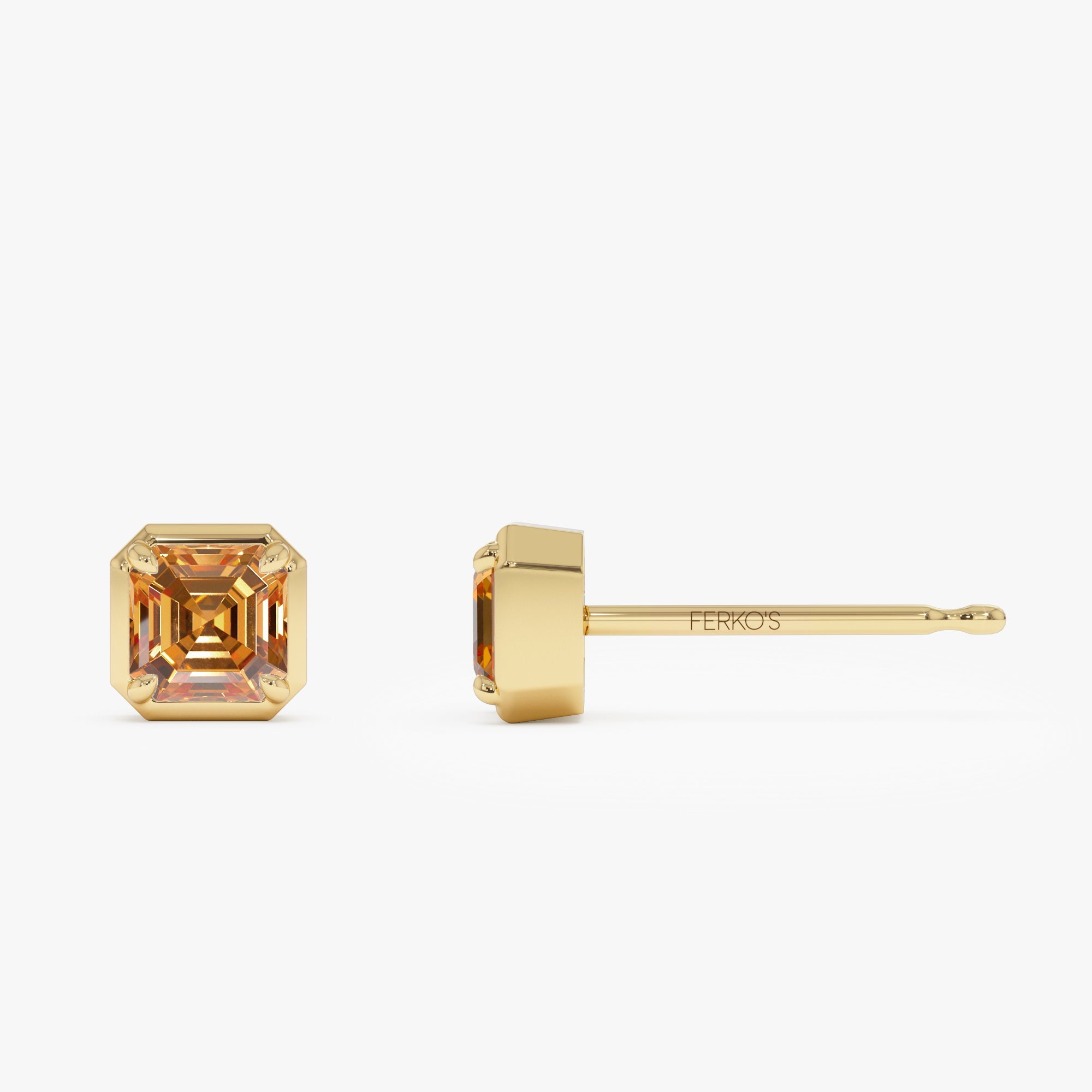 OBFJ0484 - 14K Asscher Cut Citrine Stud Earrings 2