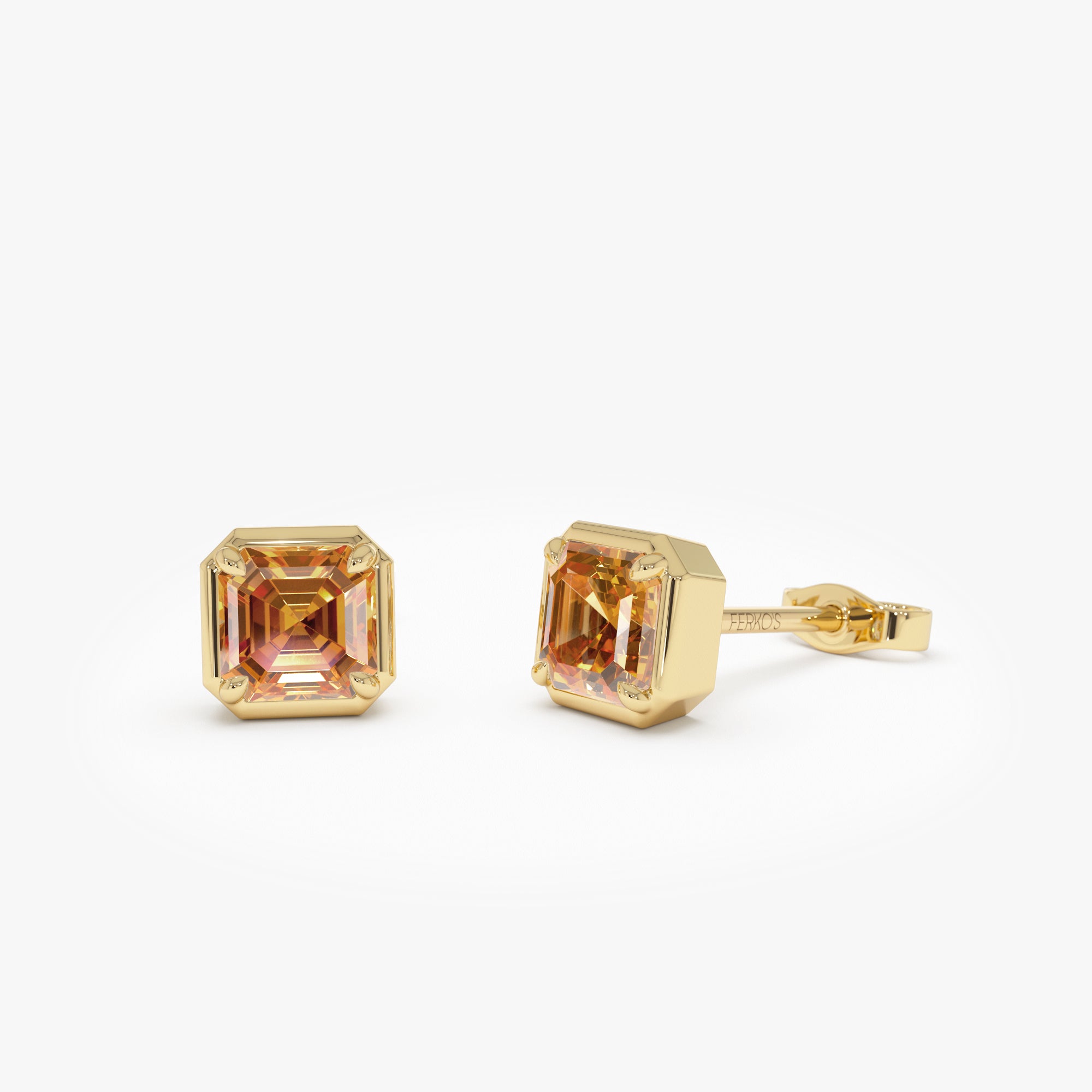 OBFJ0484 - 14K Asscher Cut Citrine Stud Earrings 1