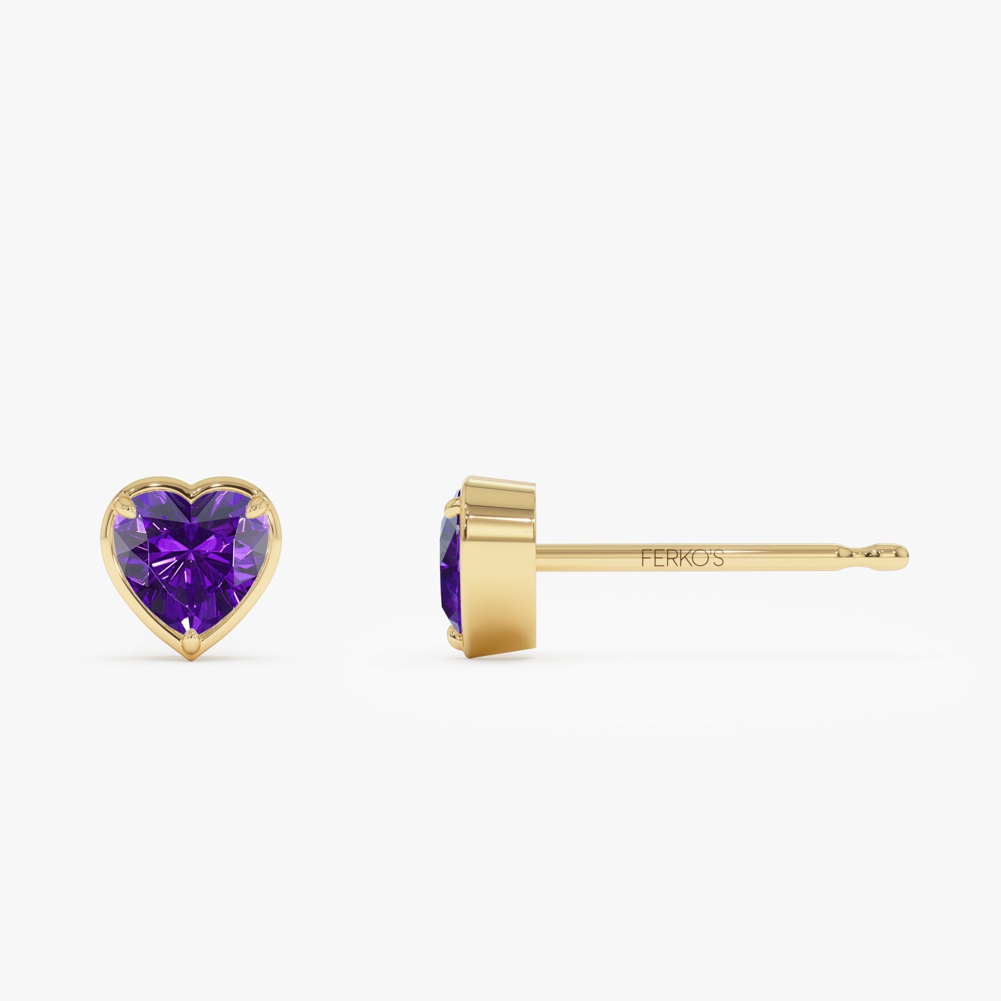 OBFJ0490 - 14K Heart Shaped Amethyst Stud Earrings 5