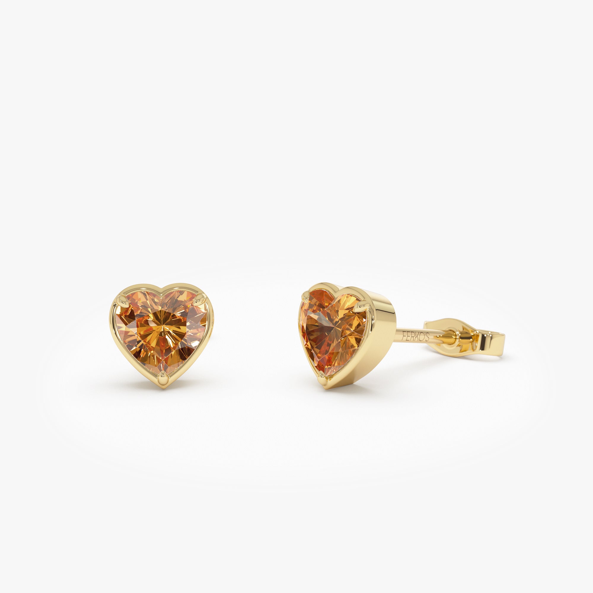 OBFJ0489 - Heart Shaped Citrine Stud Earrings earrings in selectable metal and diamond options - Roselle Jewelry view 1