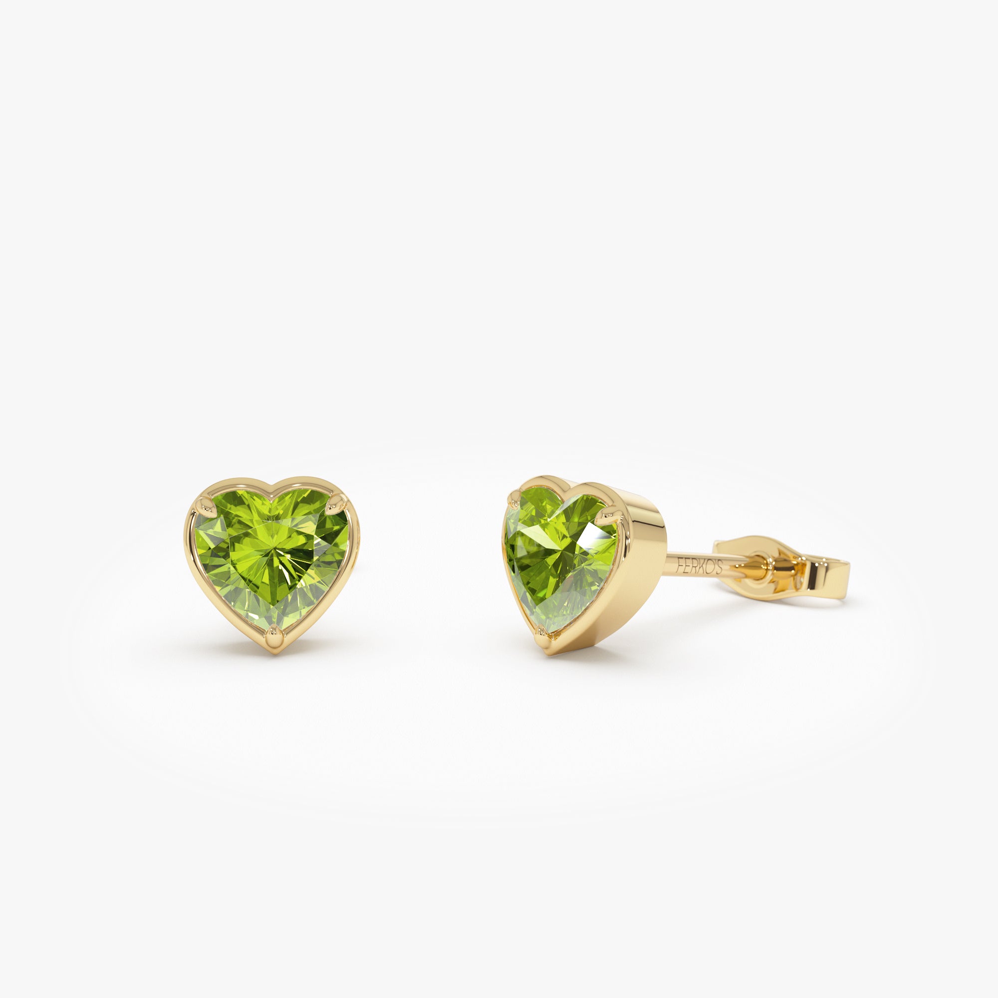 OBFJ0487 - 14K Heart Shaped Peridot Stud Earrings 1