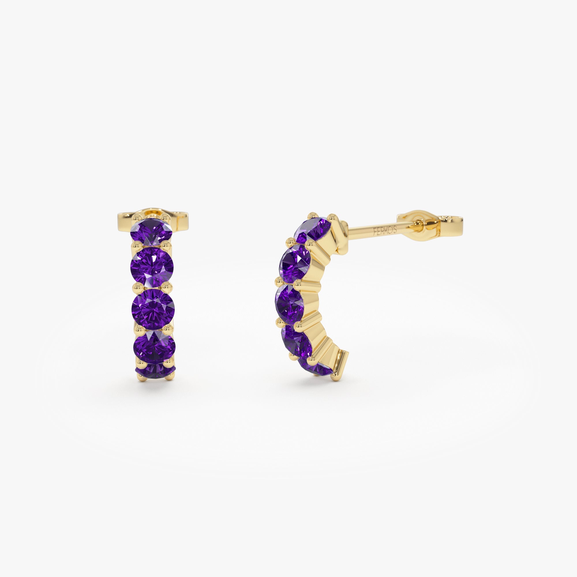 OBFJ0495 - 14K Prong Set Amethyst Half Hoops 1