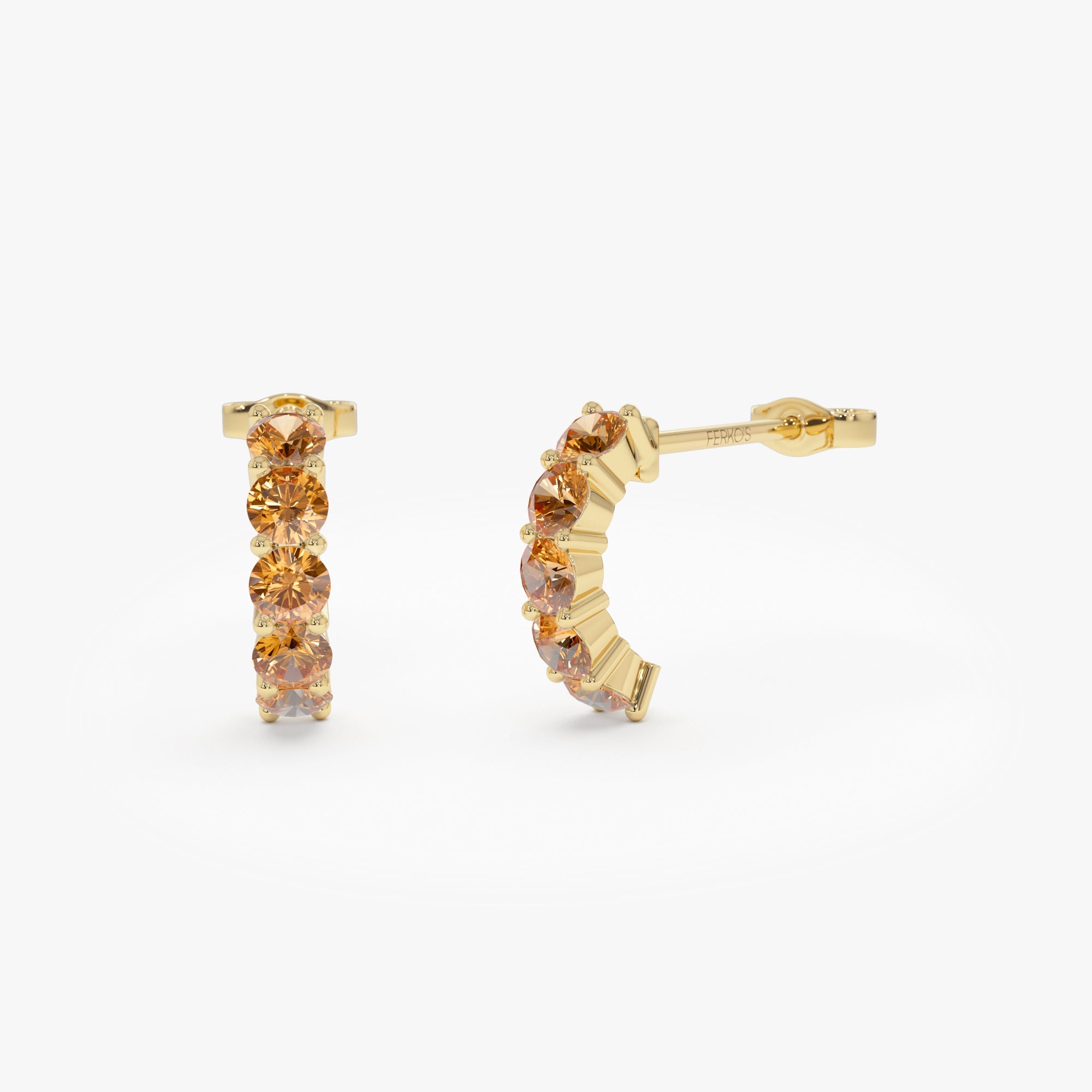 OBFJ0494 - Prong Set Citrine Half Hoops earrings in selectable metal and diamond options - Roselle Jewelry view 1
