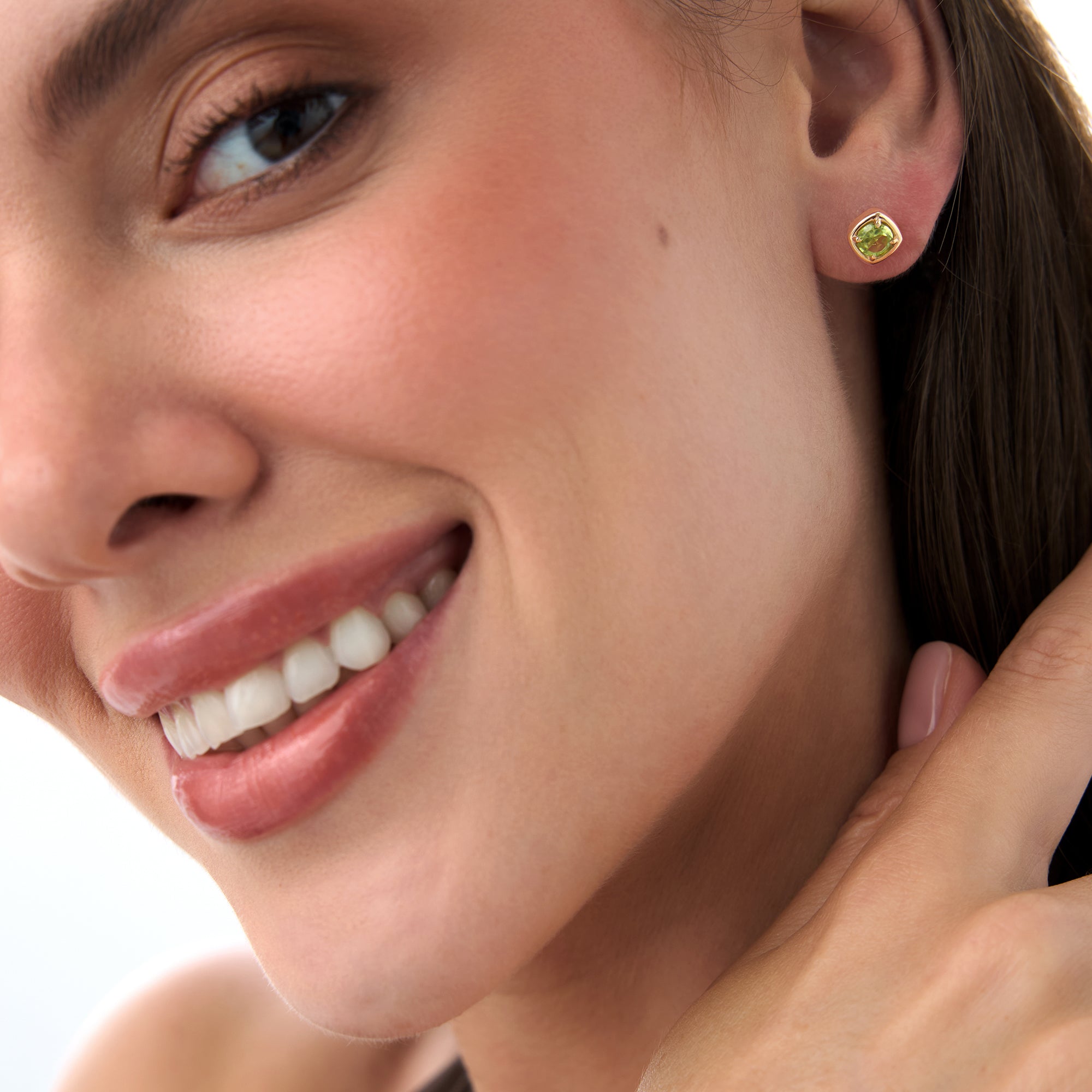 OBFJ0497 - 14K Cushion Shaped Round Peridot Stud Earrings 2