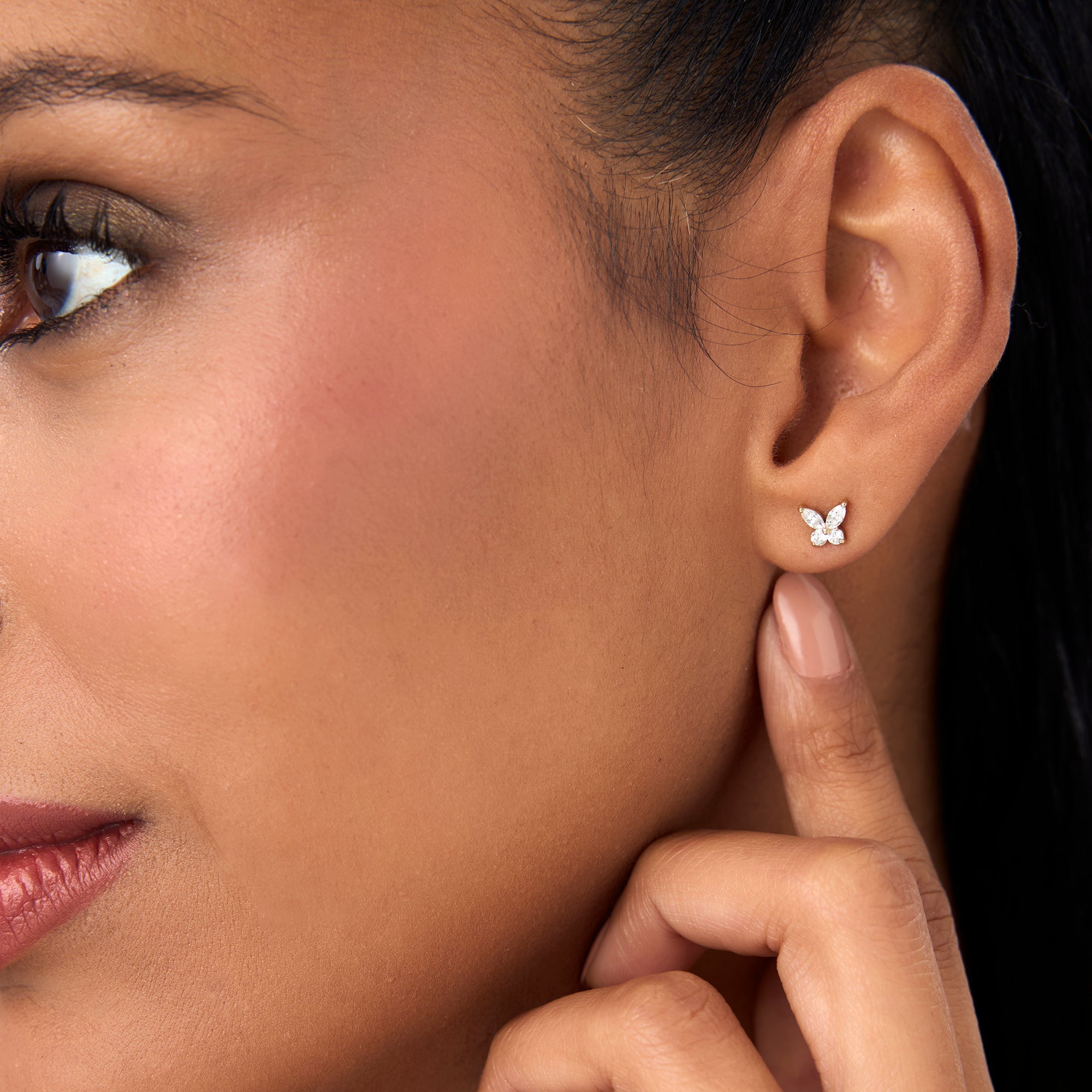 OBFJ0639 - Marquise and Round Diamond Butterfly Studs earrings in selectable metal and diamond options - Roselle Jewelry view 2