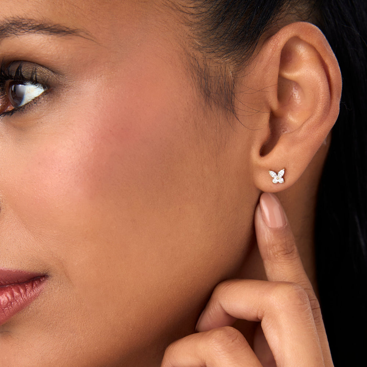 OBFJ0639 - Marquise and Round Diamond Butterfly Studs earrings in selectable metal and diamond options - Roselle Jewelry view 2