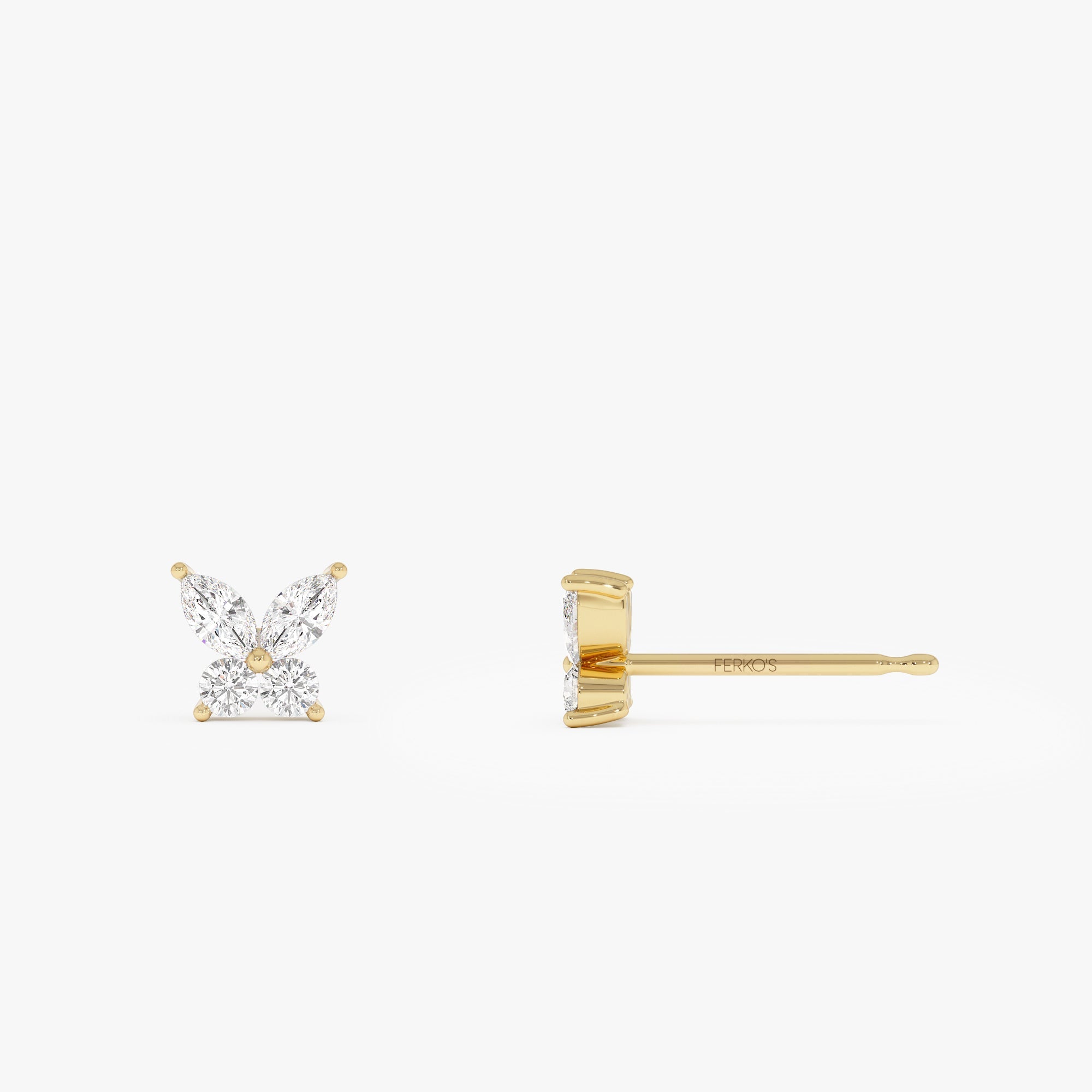 OBFJ0639 - Marquise and Round Diamond Butterfly Studs earrings in selectable metal and diamond options - Roselle Jewelry view 7