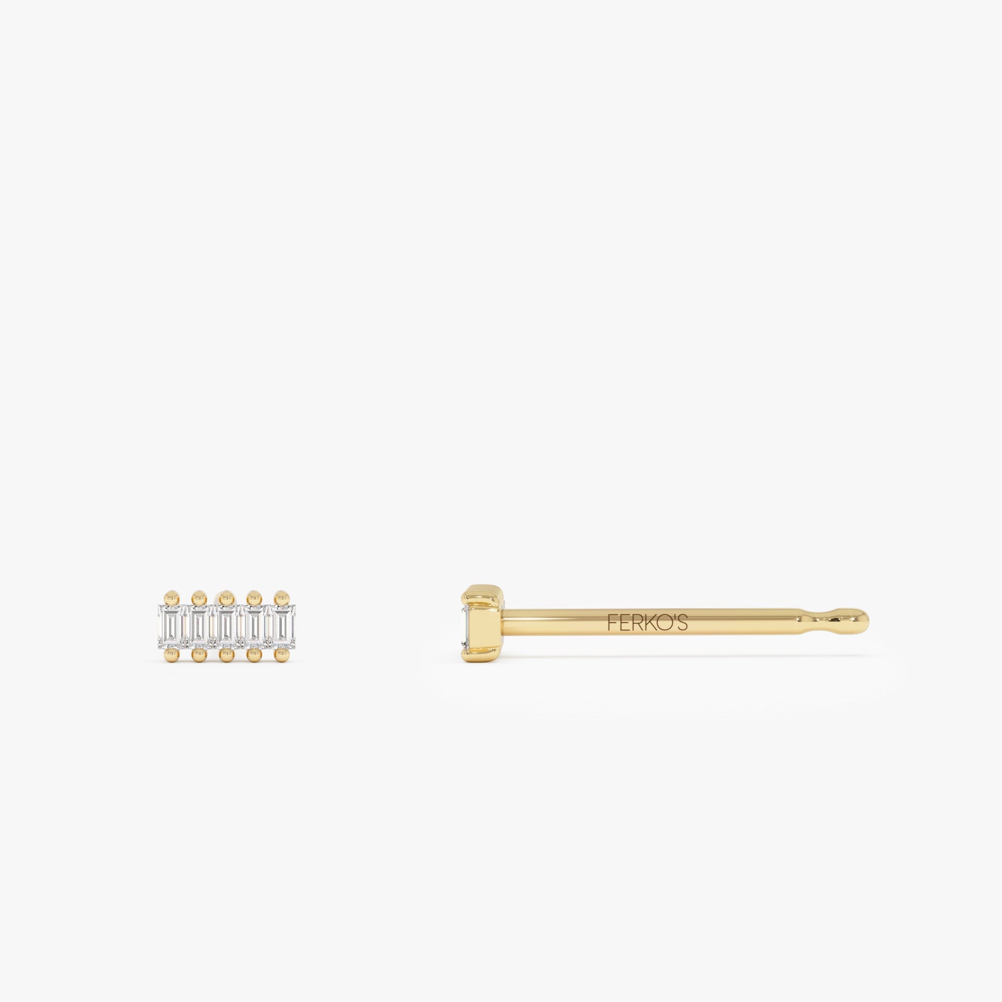 OBFJ0665 - 14k Diamond Baguette Bar Stud Earrings 7
