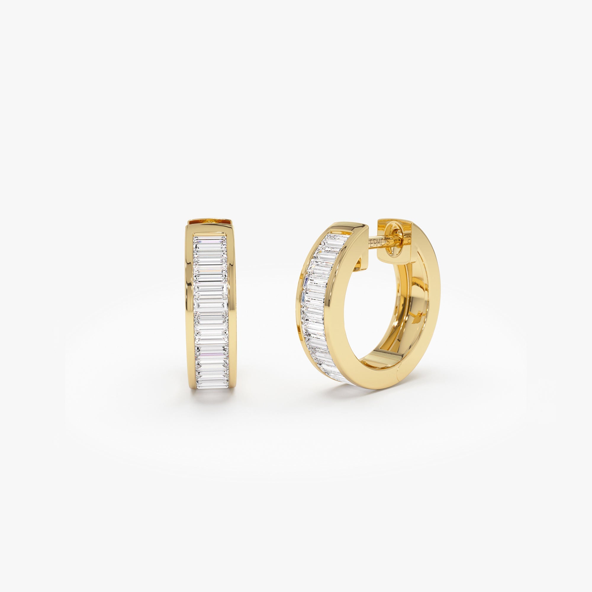 OBFJ0546 - 14k Channel Set Baguette Diamond Hoop Earrings 1