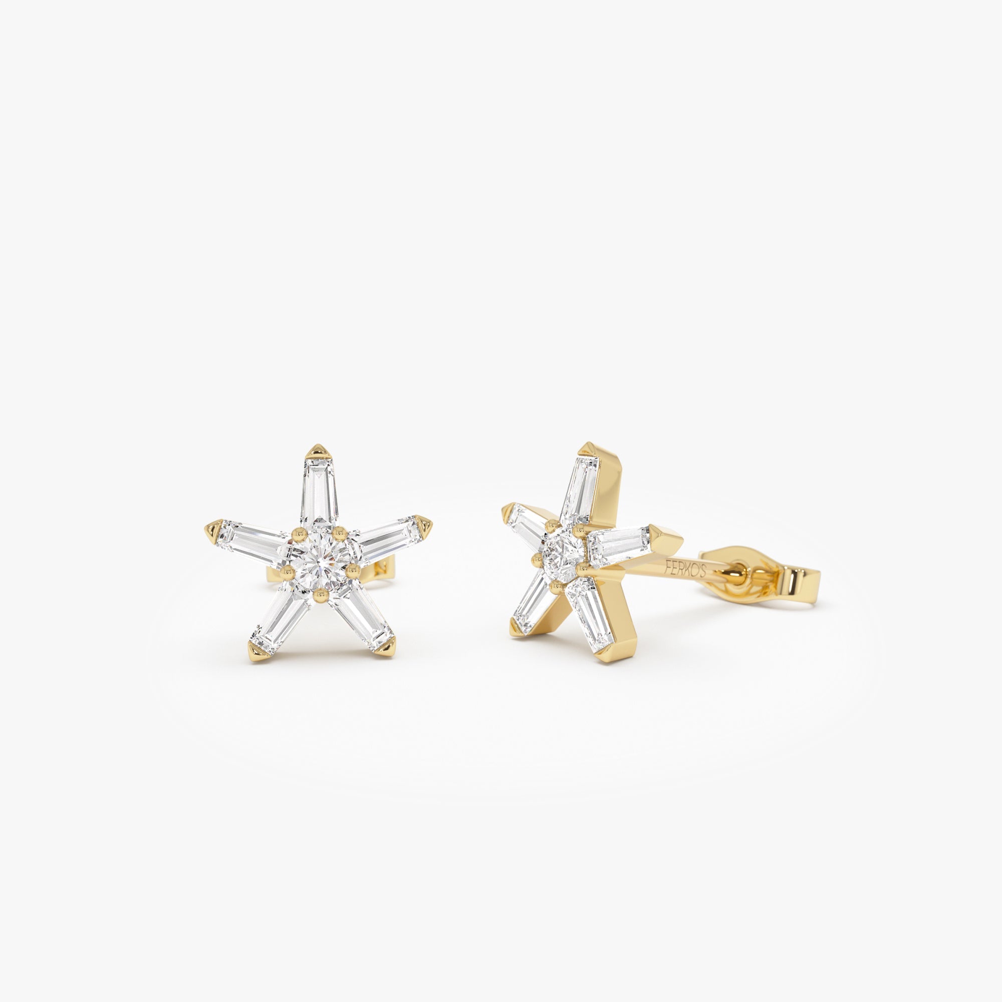 OBFJ0658 - 14k Baguette Diamond Star Earrings 1