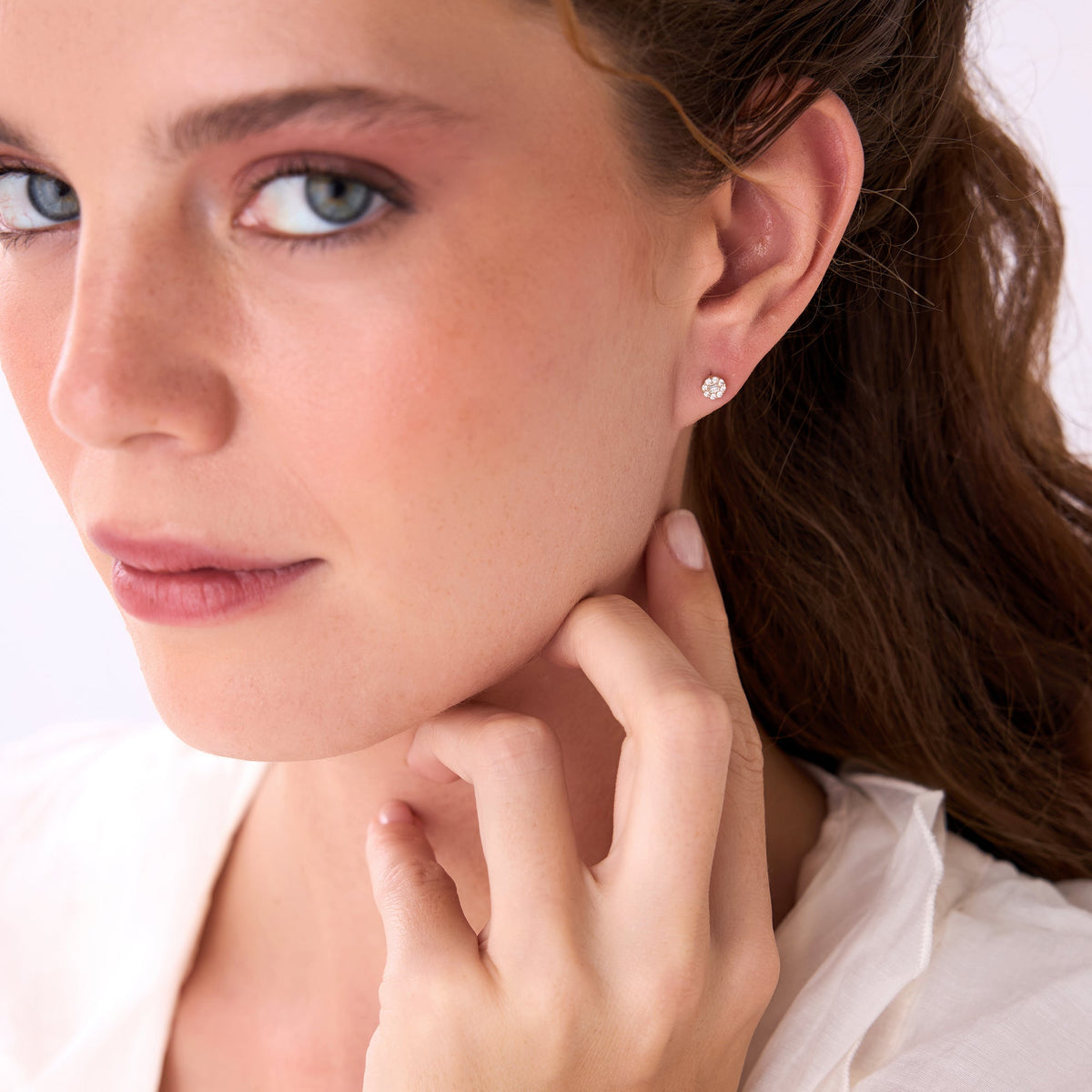 OBFJ0657 - Baguette Diamond Halo Earrings earrings in selectable metal and diamond options - Roselle Jewelry view 3