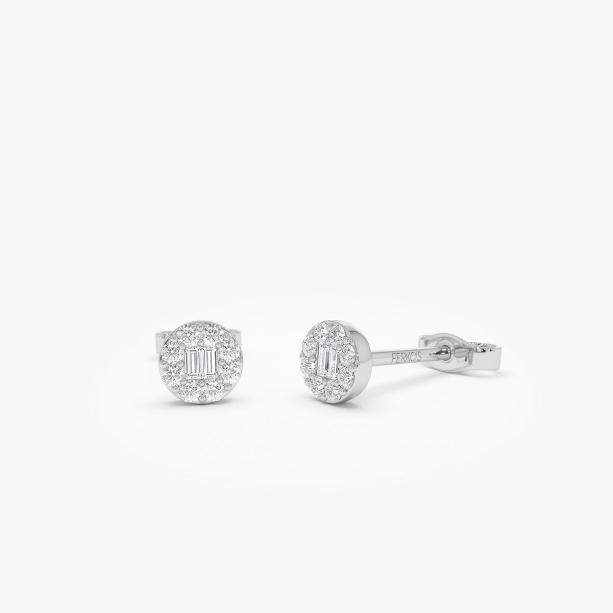 OBFJ0657 - Baguette Diamond Halo Earrings earrings in selectable metal and diamond options - Roselle Jewelry view 6