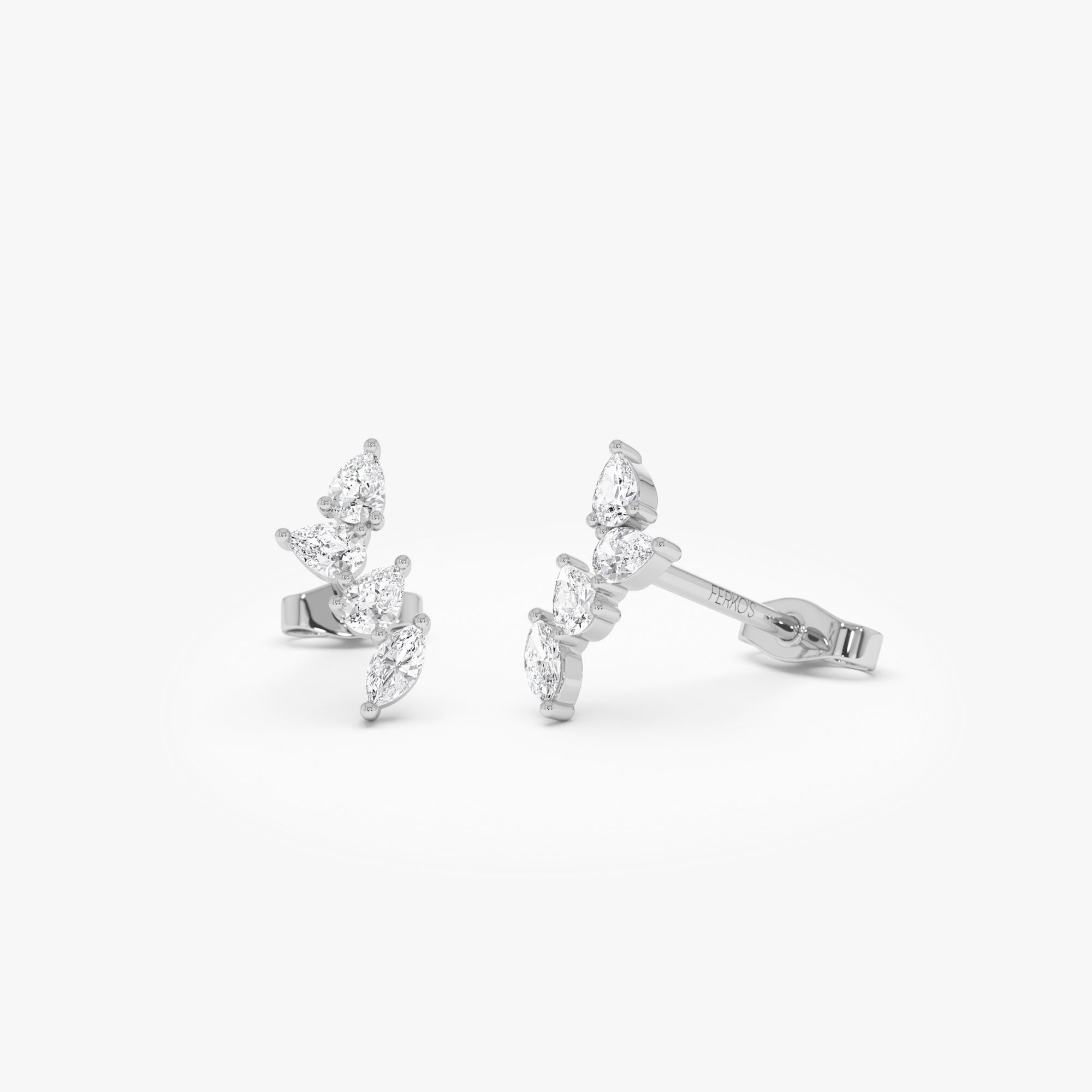 OBFJ0655 - 14k Diamond Vine Stud Earrings 5