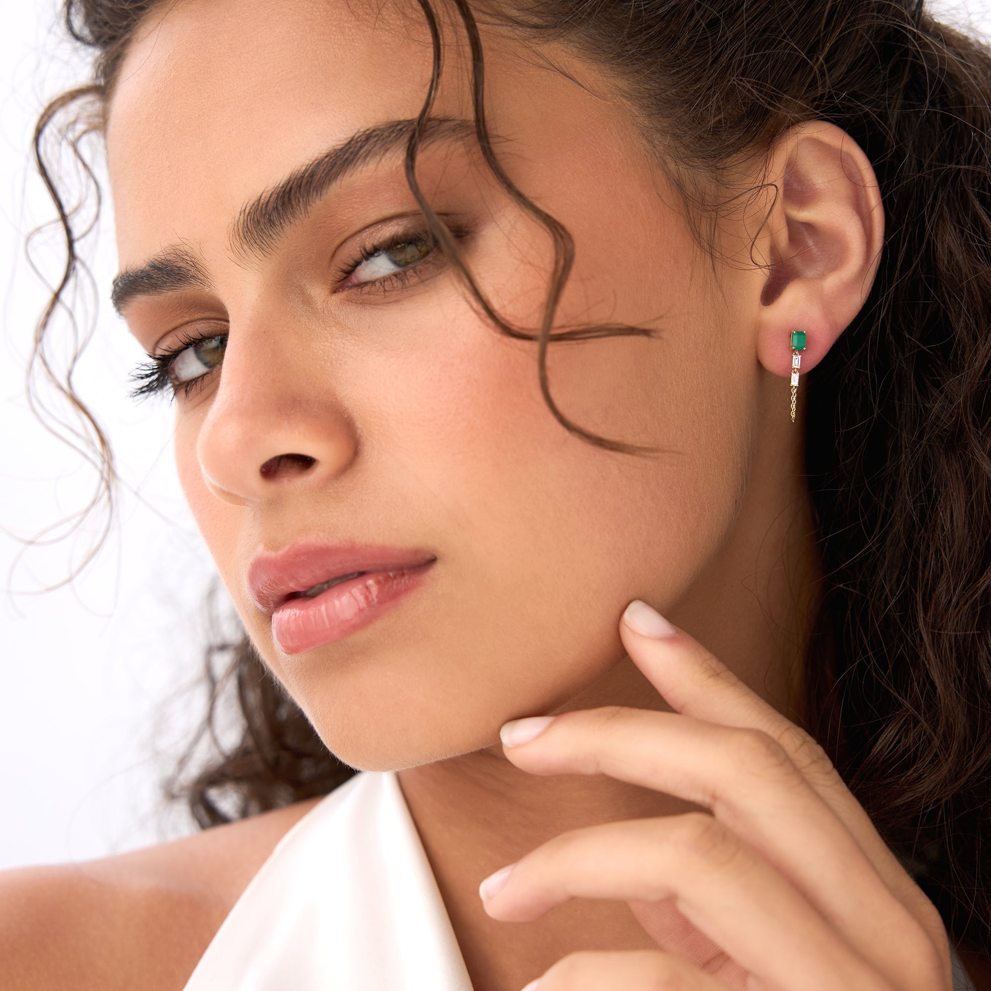 OBFJ0540 - 14k Emerald Cut Drop Linked Earrings 4