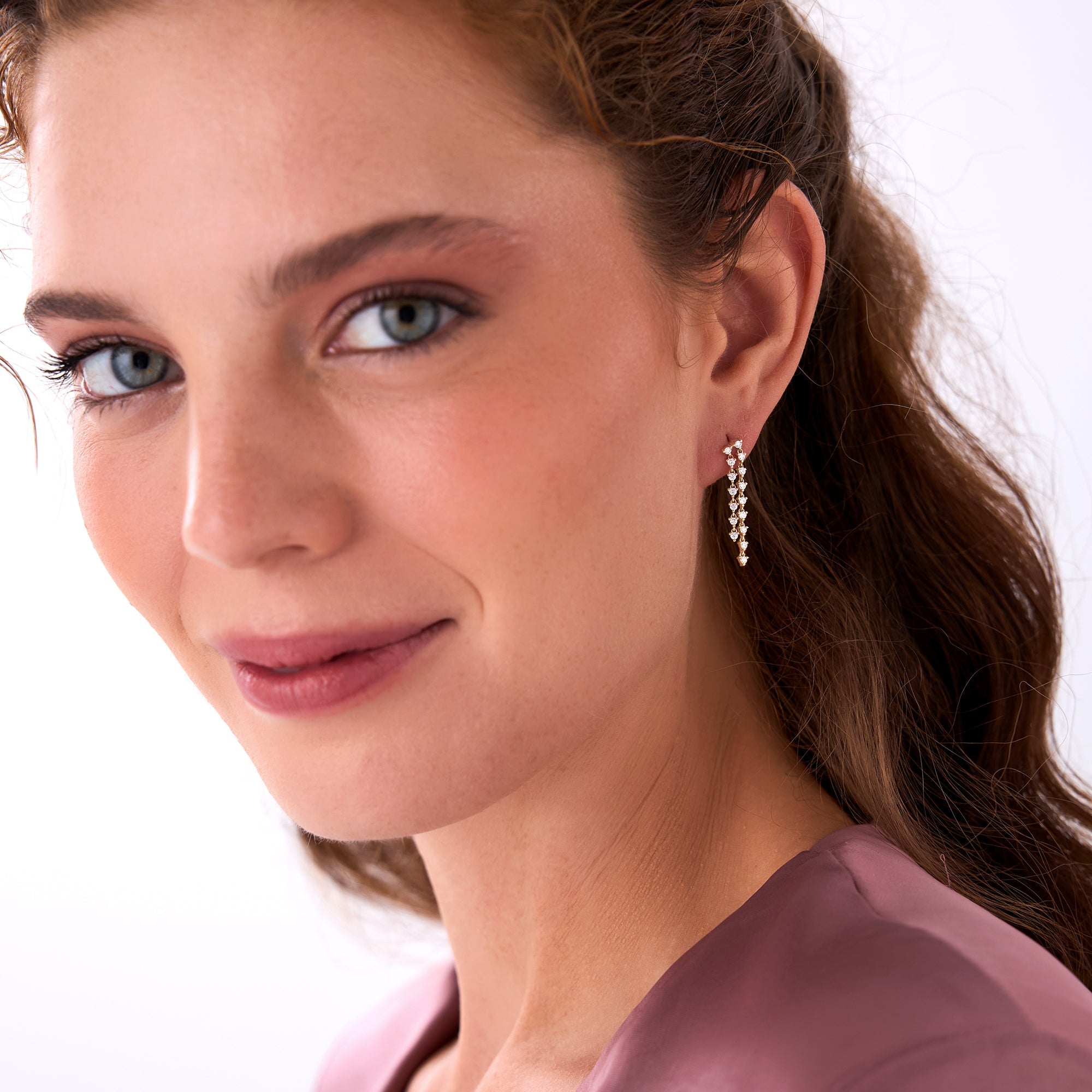OBFJ0629 - 14k Gold Diamond Chandelier Earrings 2