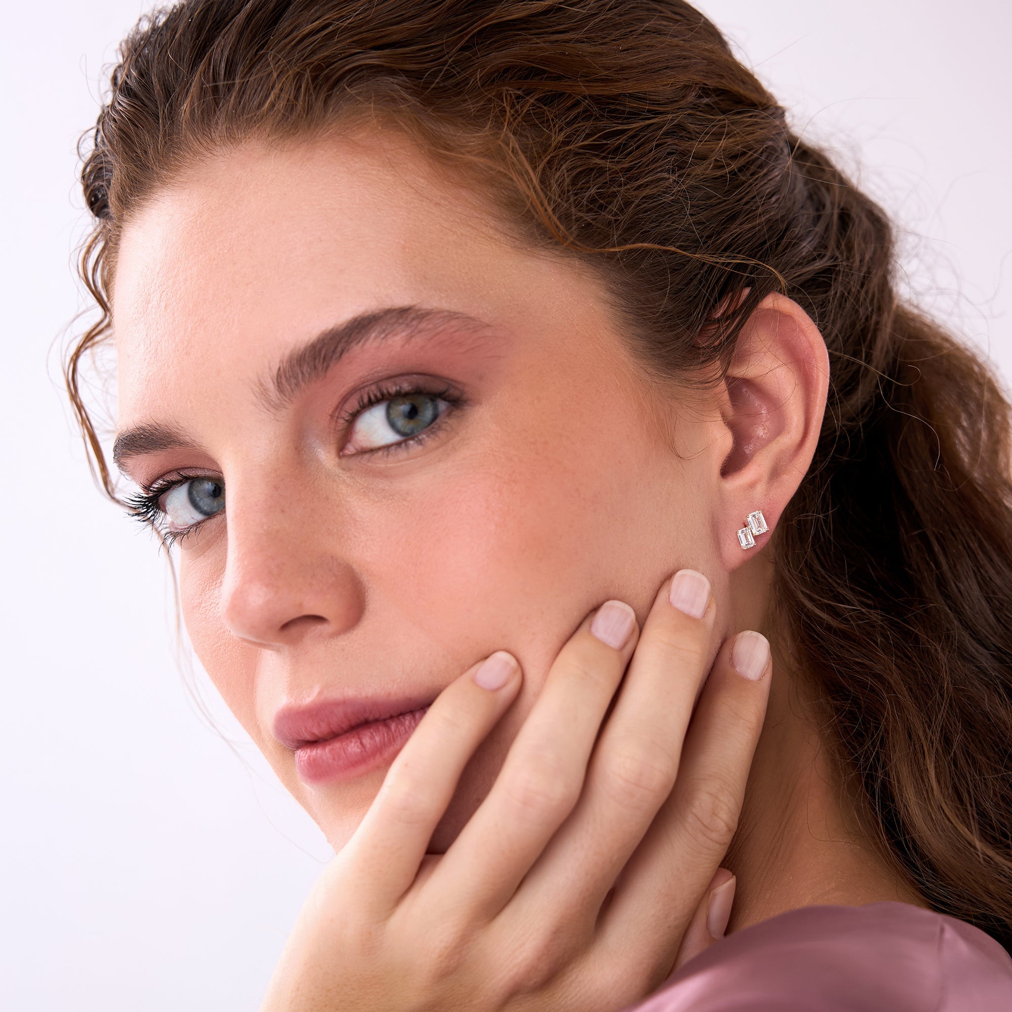 OBFJ0573 - 1.75 ctw 14k Lab Grown Emerald Cut Diamond Double Stud Earrings - Dana 5