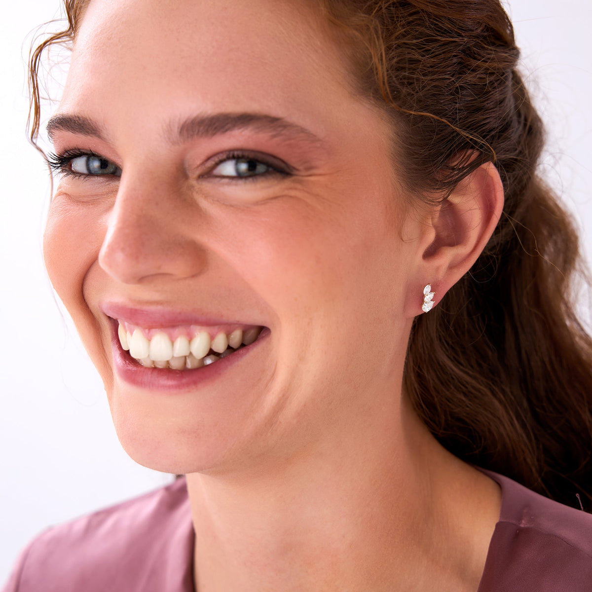 OBFJ0502 - 1.00 Ctw Prong Setting Lab Grown Mixed Shape Triple Cluster Stud Earrings - Caia earrings in selectable metal and diamond options - Roselle Jewelry view 5