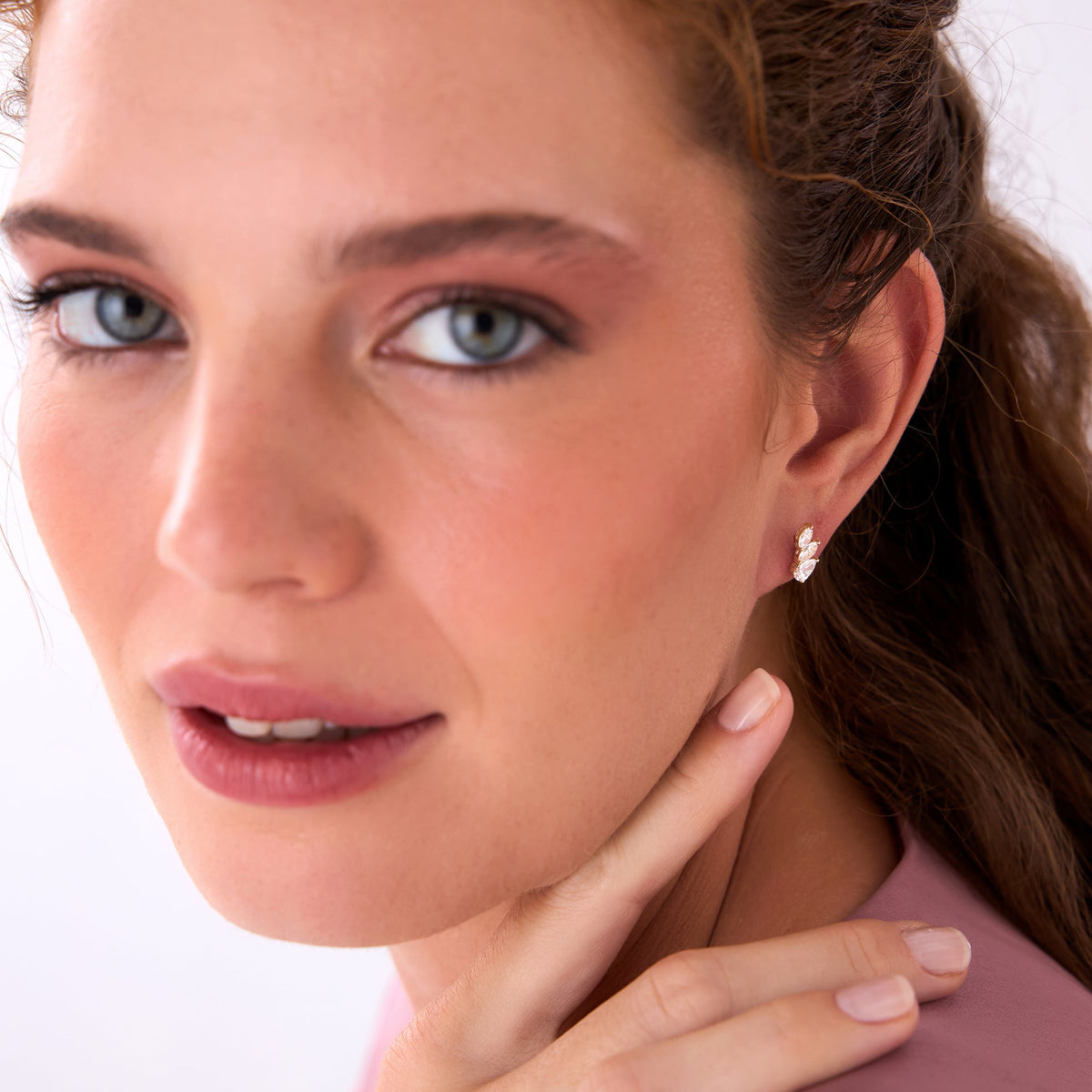 OBFJ0502 - 1.00 Ctw Prong Setting Lab Grown Mixed Shape Triple Cluster Stud Earrings - Caia earrings in selectable metal and diamond options - Roselle Jewelry view 3