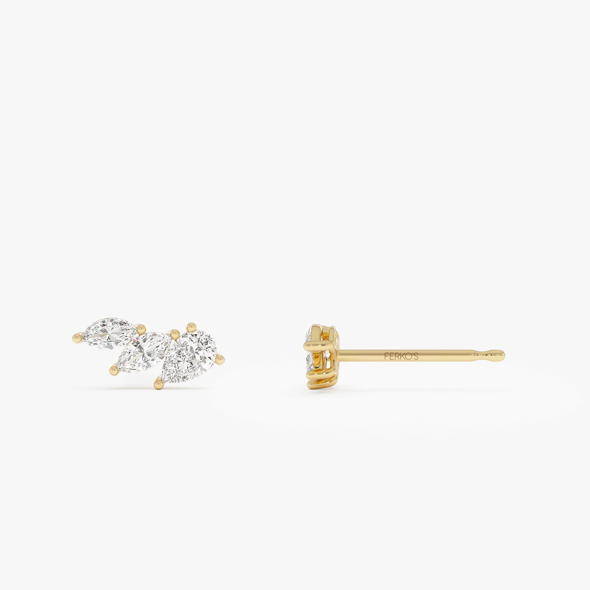 OBFJ0502 - 1.00 Ctw Prong Setting Lab Grown Mixed Shape Triple Cluster Stud Earrings - Caia earrings in selectable metal and diamond options - Roselle Jewelry view 7