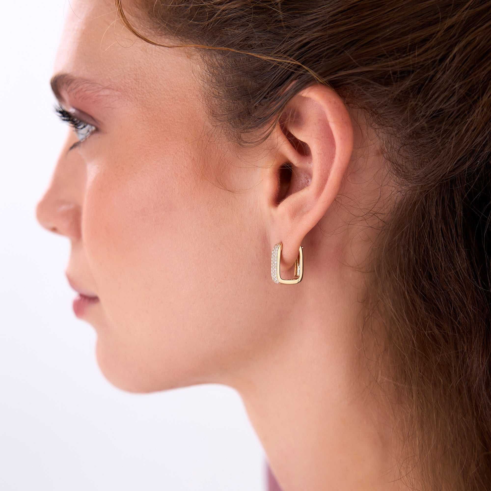 OBFJ0623 - 14k Diamond Pave Huggie Earrings Square Gold Hoops 5
