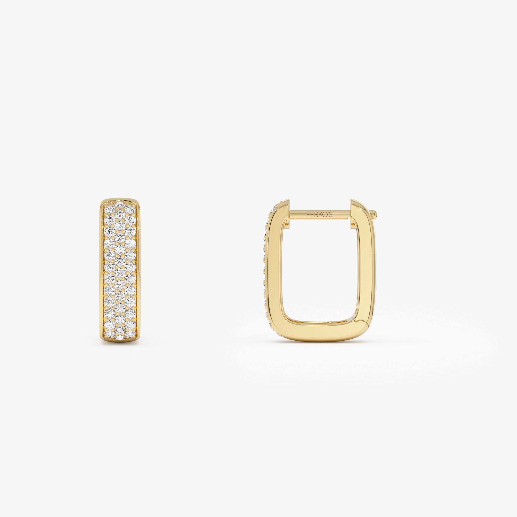 OBFJ0623 - 14k Diamond Pave Huggie Earrings Square Gold Hoops 9