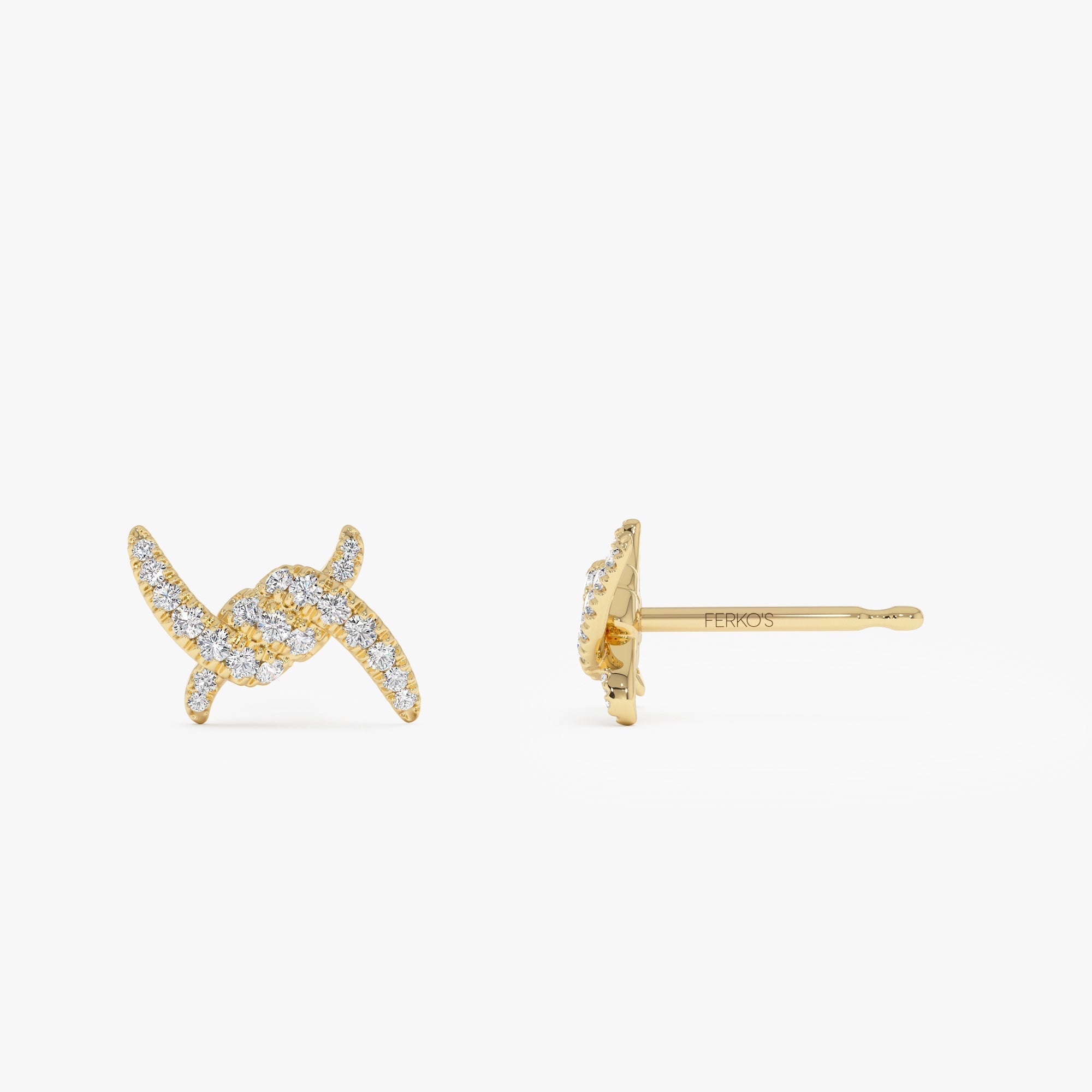 OBFJ0620 - 14k Diamond Knot Unique Stud Earrings 8