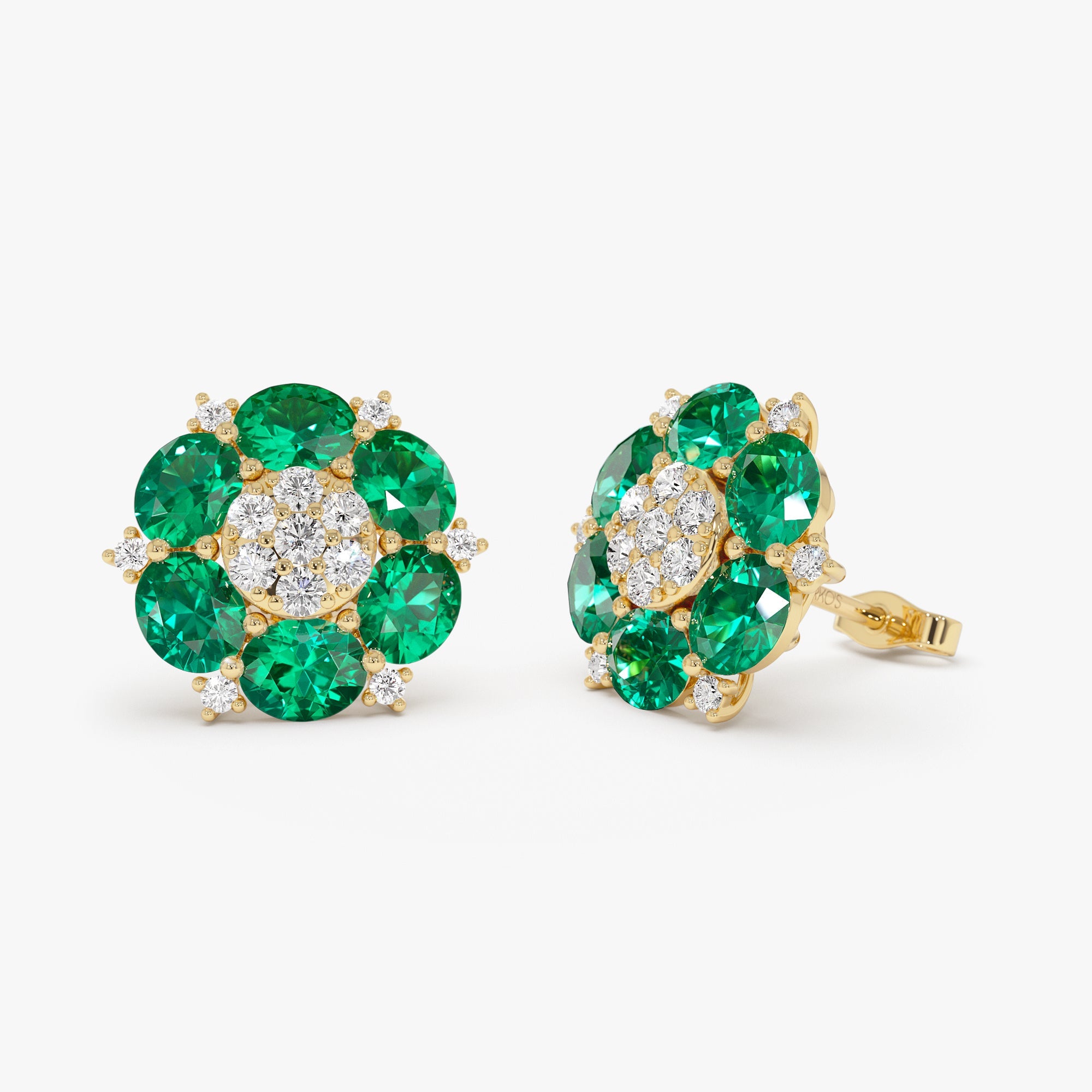 OBFJ0369 - 4.70 Ctw 14k Lab Grown  Emerald and Diamond Cluster Stud Earrings - Brina 1