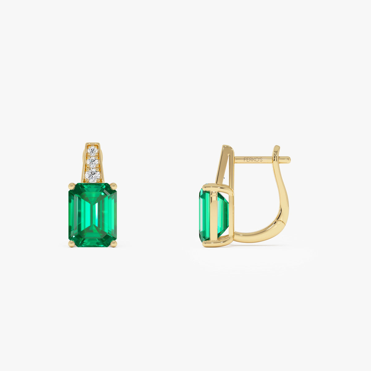 OBFJ0036 - Emerald and Graduating Diamond Earrings earrings in selectable metal and diamond options - Roselle Jewelry view 1