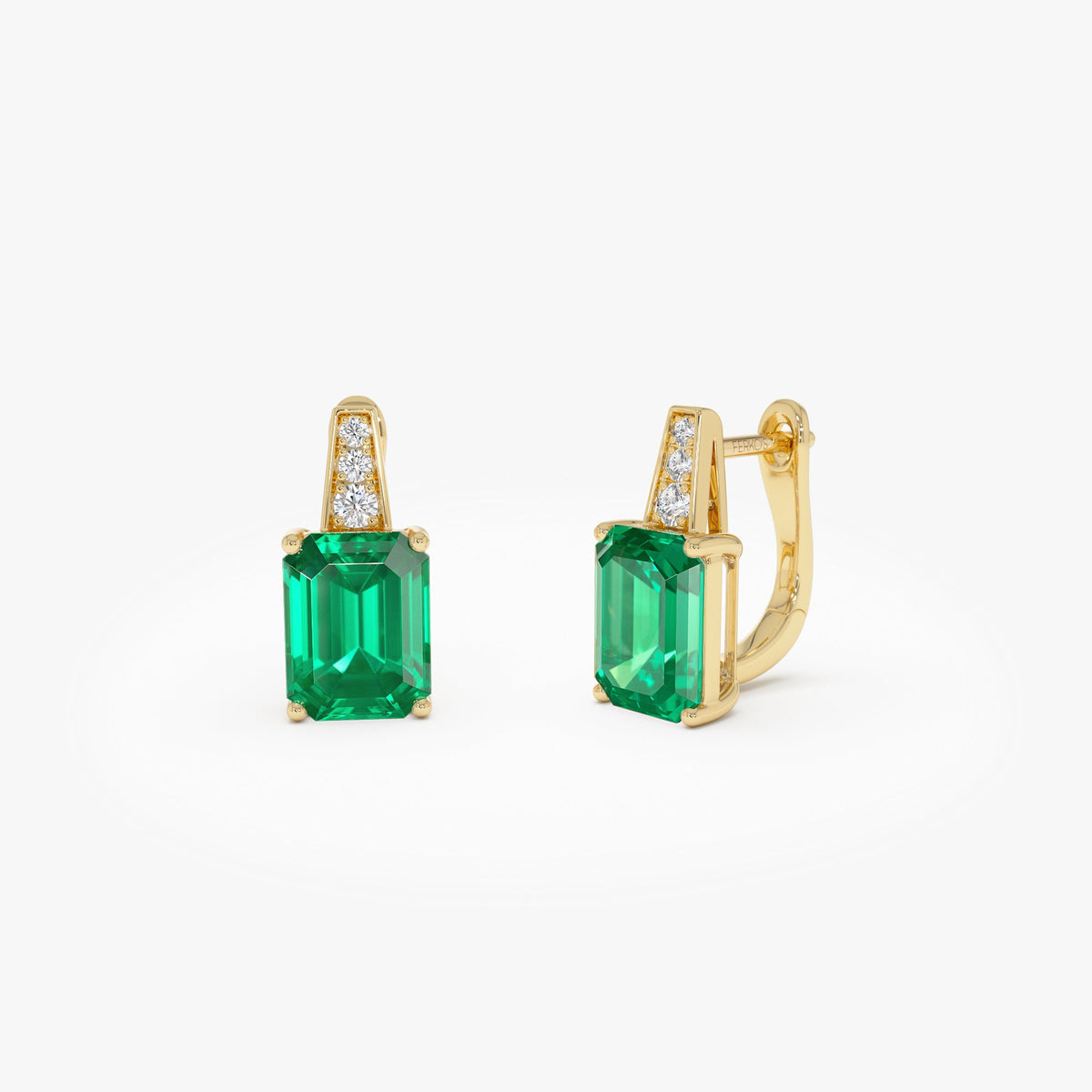 OBFJ0036 - Emerald and Graduating Diamond Earrings earrings in selectable metal and diamond options - Roselle Jewelry view 2