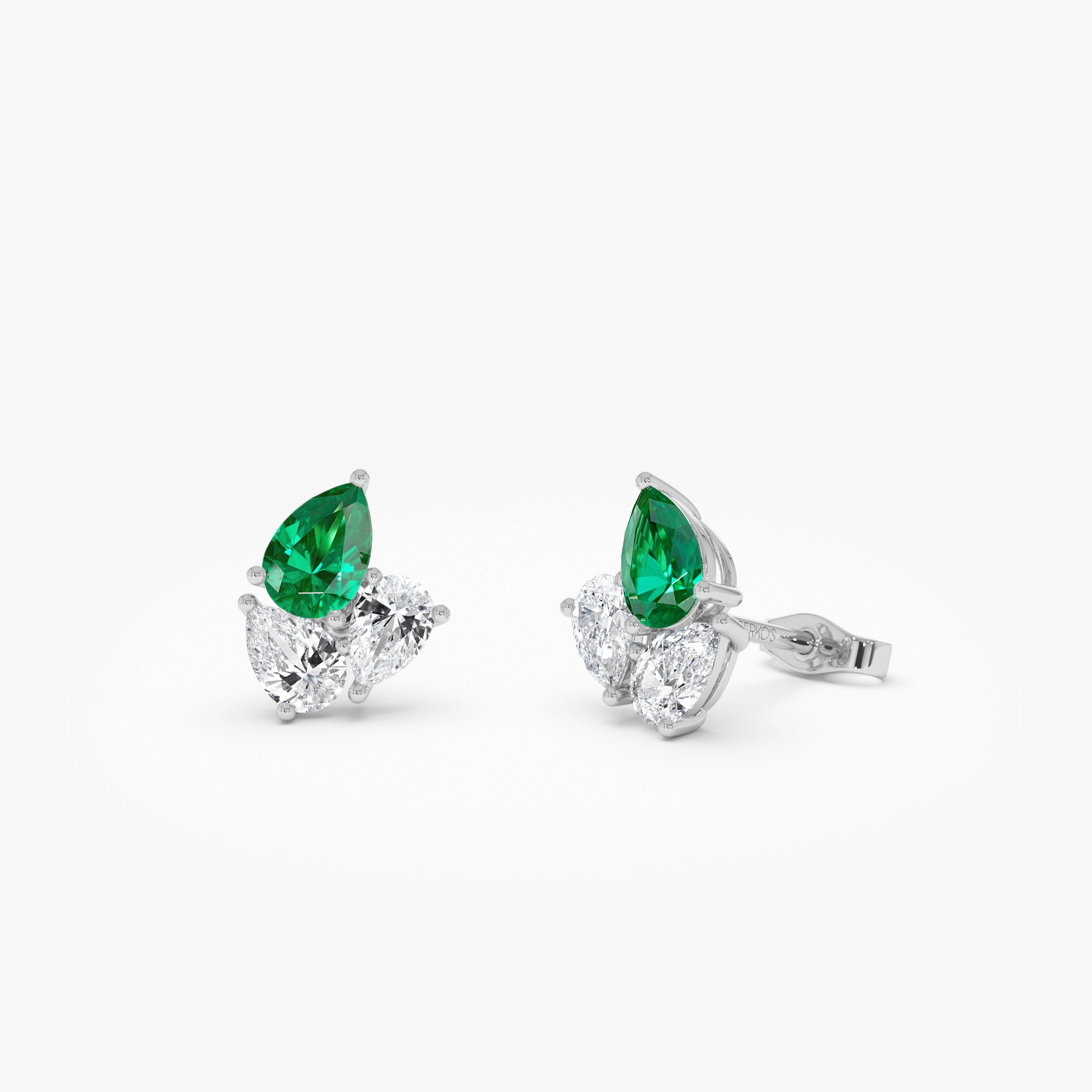 OBFJ0364 - 1.79 Ctw 14k Pear Shape Lab Grown Emerald and Diamond Stud Earrings - Fauna 6