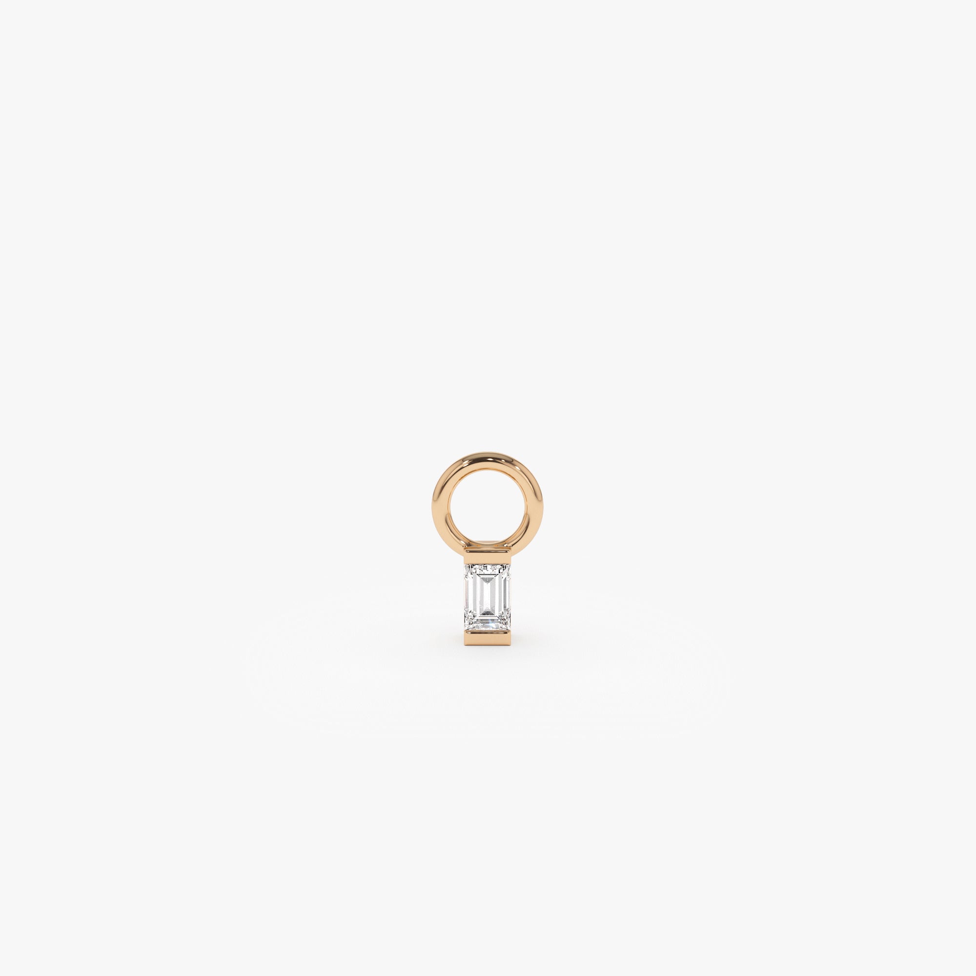 OBFJ1071 - Single Baguette Hoop Charm earrings in selectable metal and diamond options - Roselle Jewelry view 5